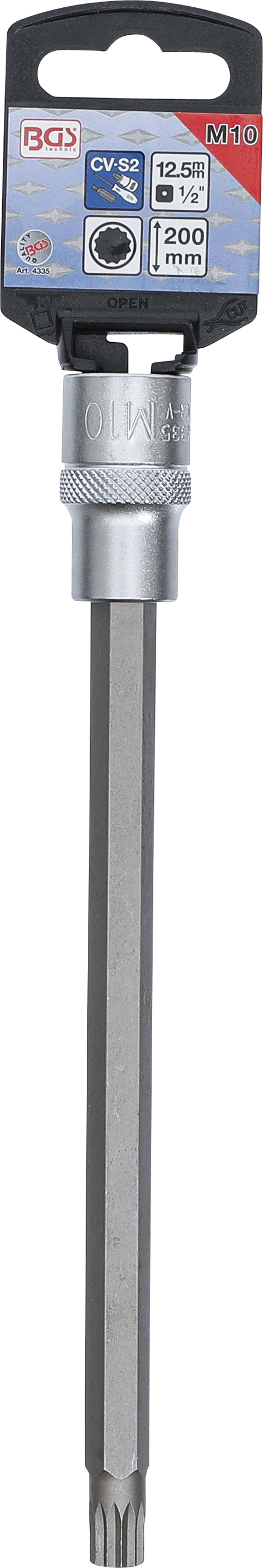 BGS Bit-Einsatz | Länge 200 mm | Antrieb Innenvierkant 12,5 mm (1/2") | Innenvielzahn (für XZN) M10