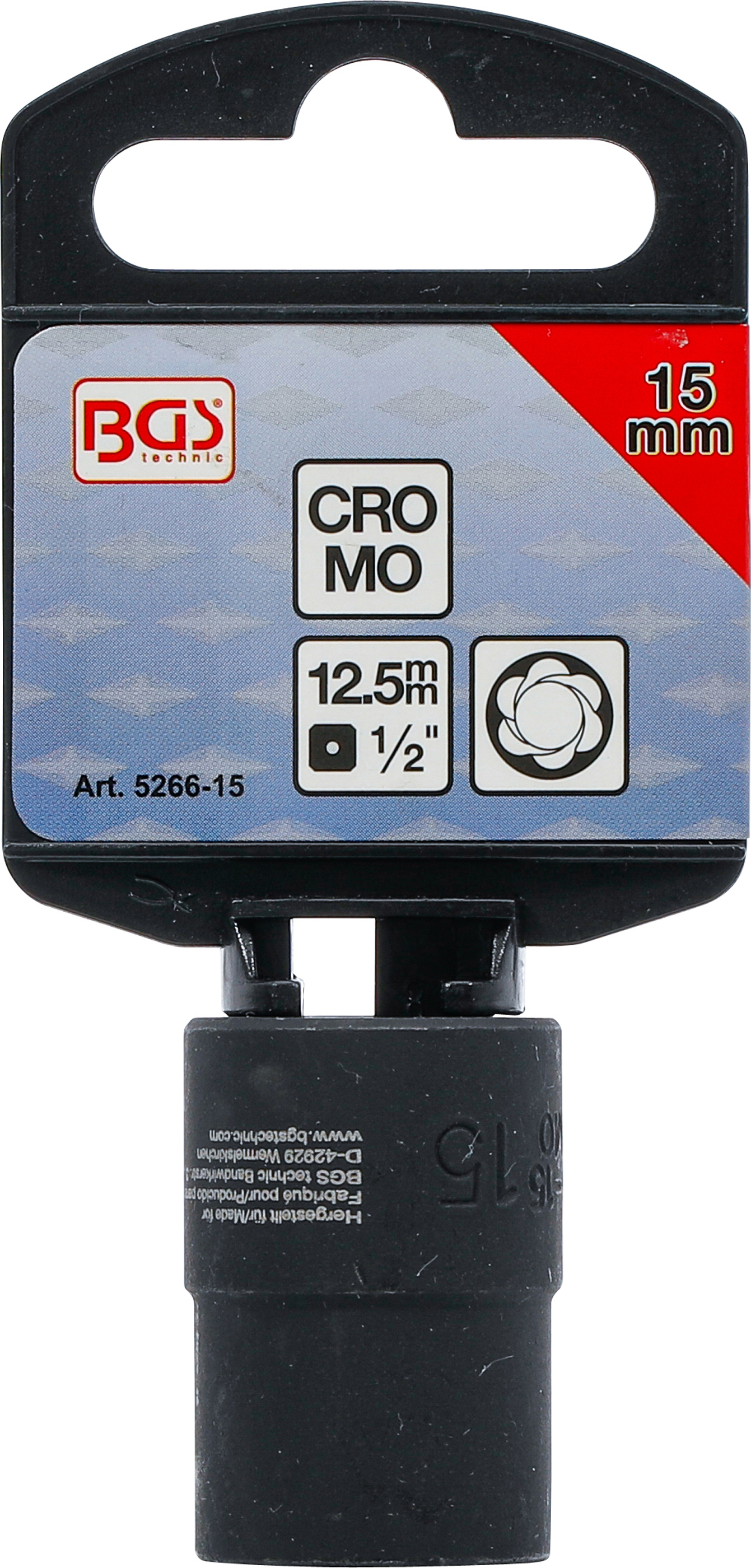 BGS Spiral-Profil-Steckschlüssel-Einsatz / Schraubenausdreher | Antrieb Innenvierkant 12,5 mm (1/2") | SW 15 mm