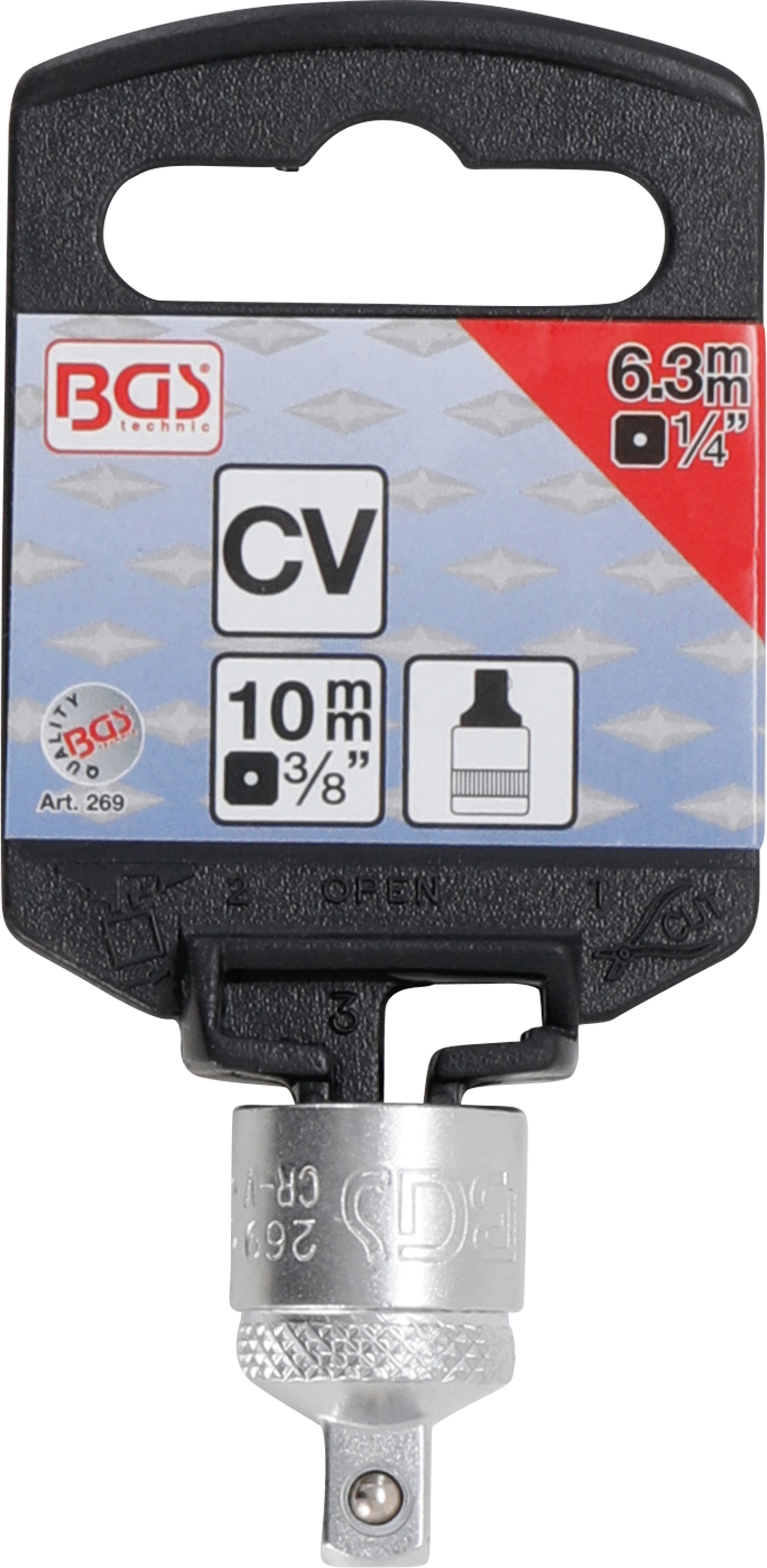 BGS Steckschlüssel-Adapter | Innenvierkant 10 mm (3/8") - Außenvierkant 6,3 mm (1/4")