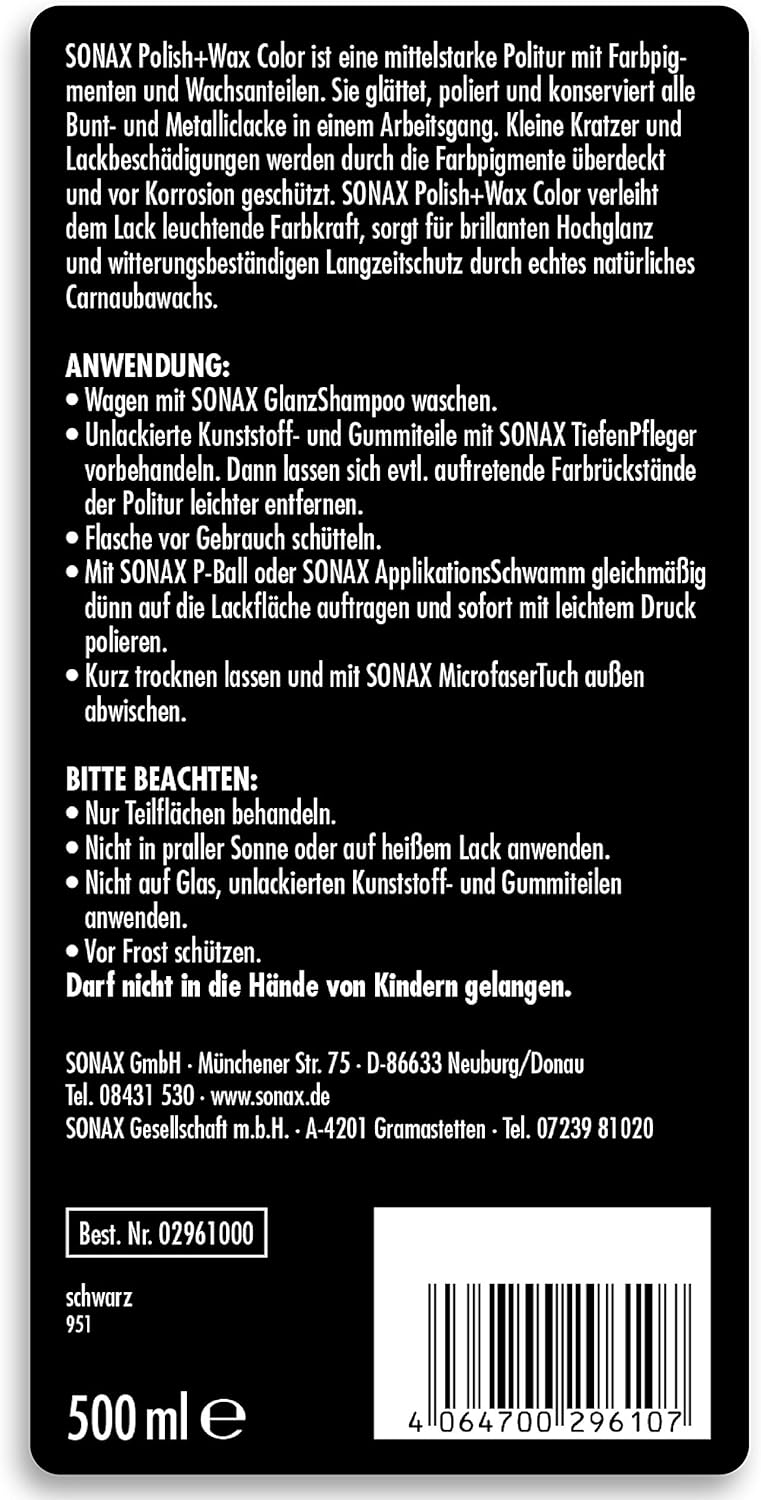 Sonax Polish & Wax Color NanoPro Schwarz 500 ml