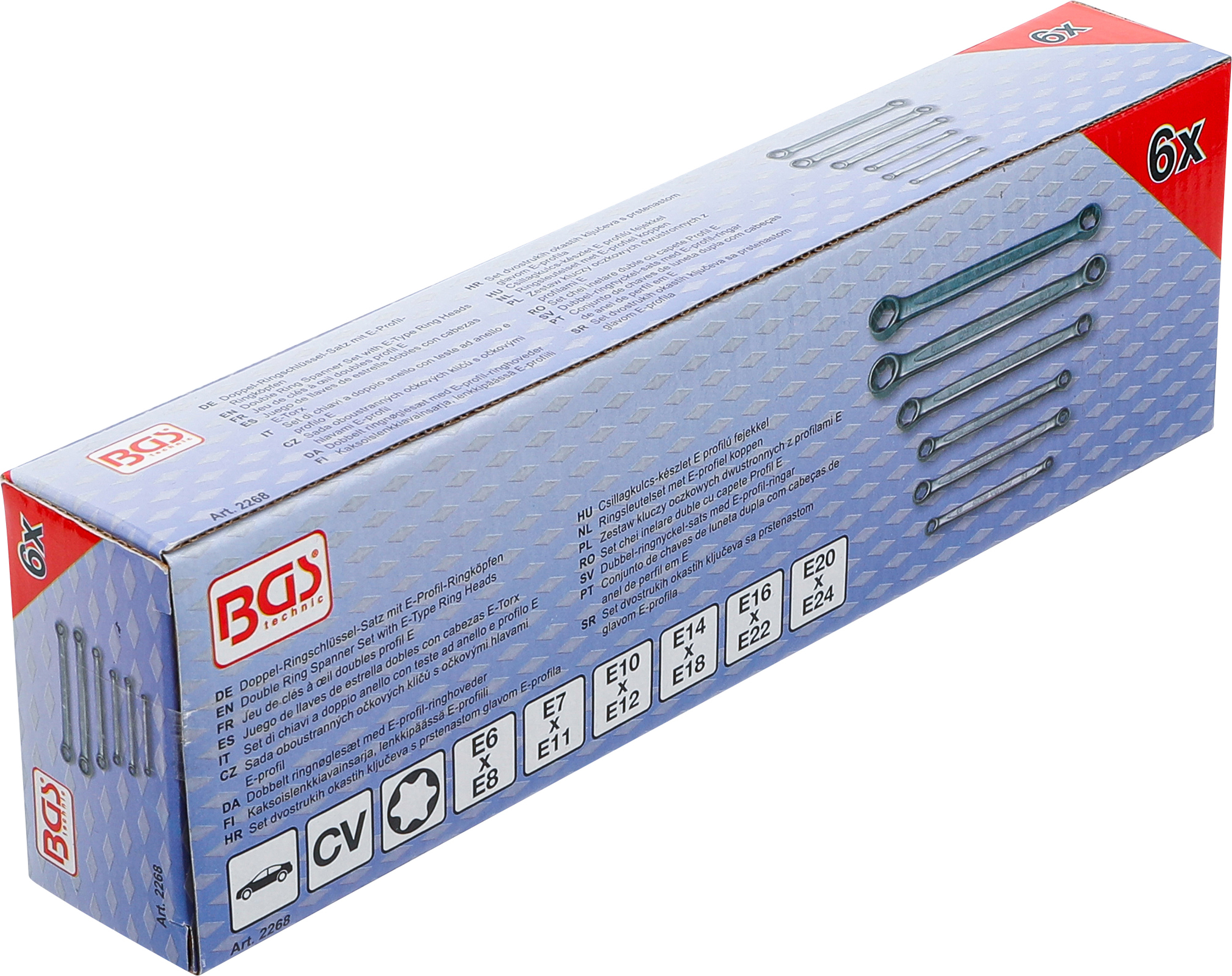 BGS Doppel-Ringschlüssel-Satz mit E-Profil-Ringköpfen | SW E6 x E8 - E20 x E24 | 6-tlg.