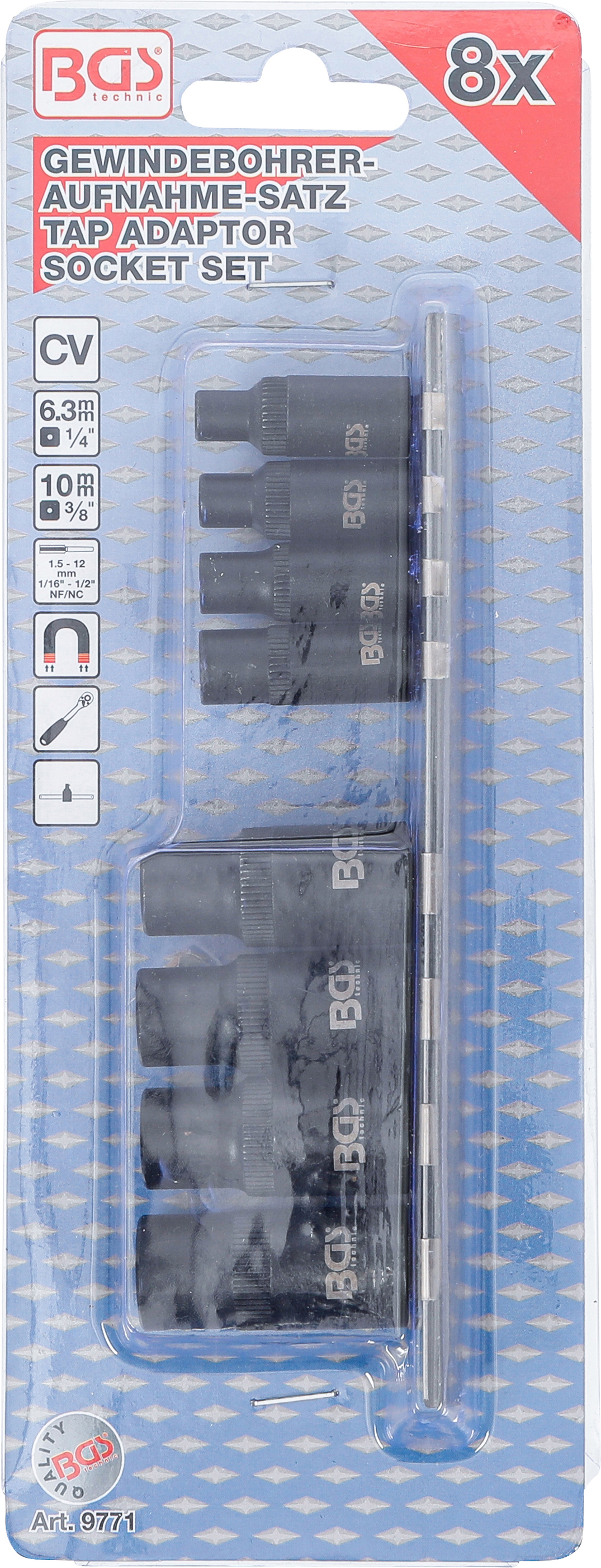 BGS Gewindebohrer-Aufnahme-Satz | 6,3 mm (1/4") / 10 mm (3/8") | 8-tlg.