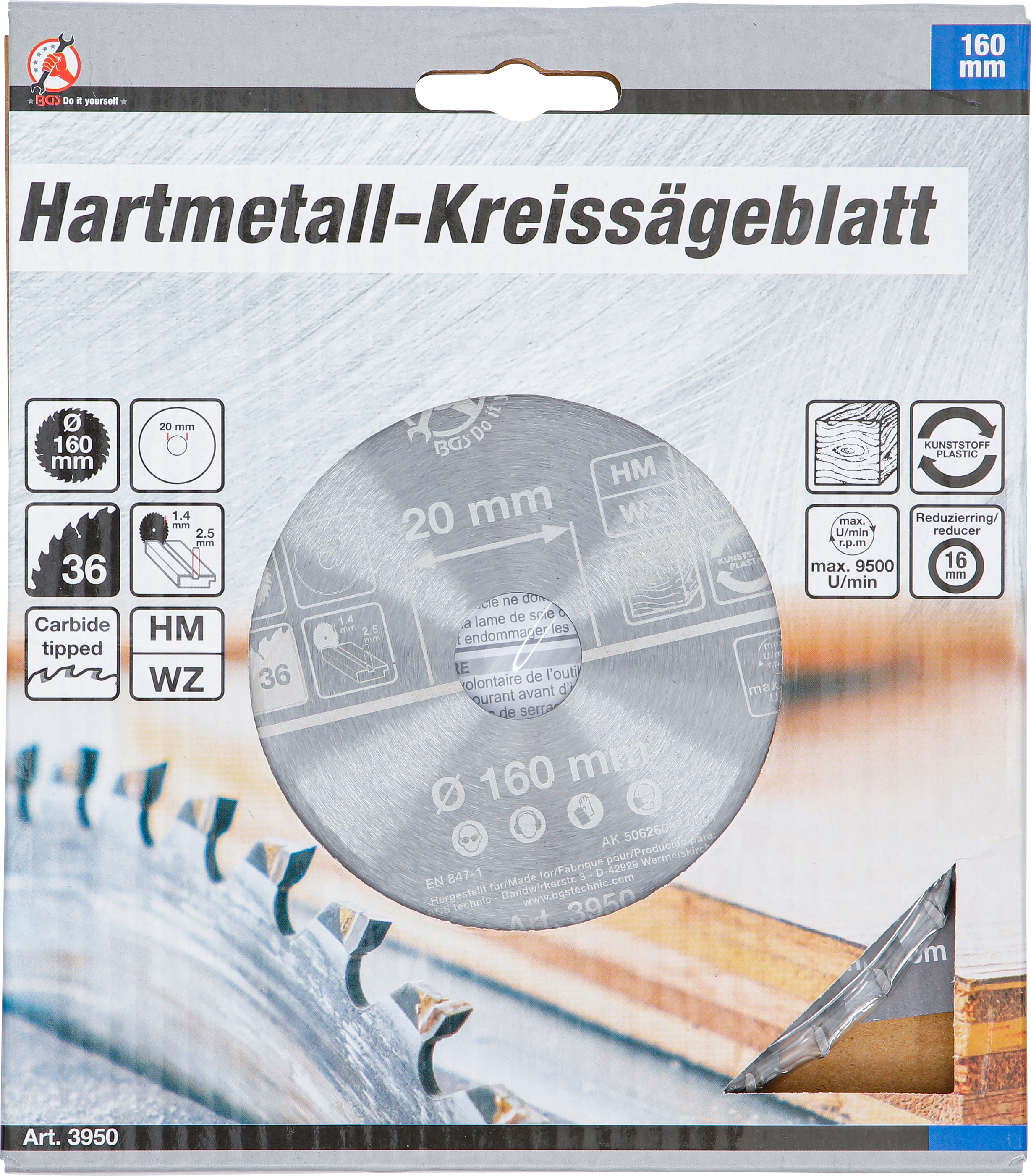 BGS Hartmetall-Kreissägeblatt | Ø 160 x 20 x 2,4 mm | 36 Zähne