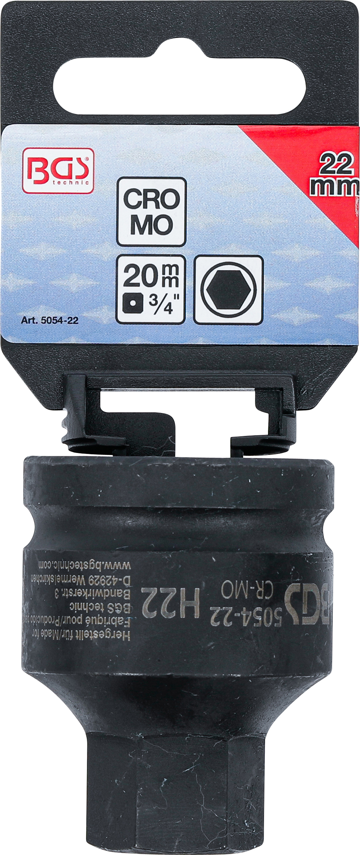 BGS Kraft-Bit-Einsatz | Länge 55 mm | Antrieb Innenvierkant 20 mm (3/4") | Innensechskant 22 mm