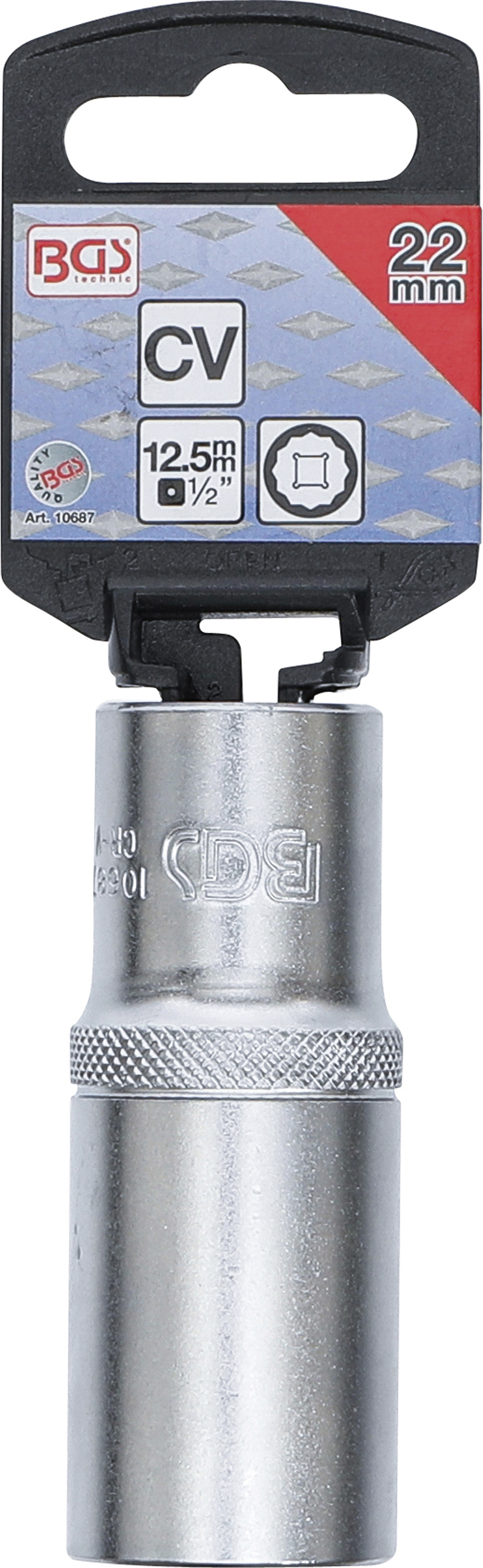 BGS Steckschlüssel-Einsatz Zwölfkant, tief | Antrieb Innenvierkant 12,5 mm (1/2") | SW 22 mm