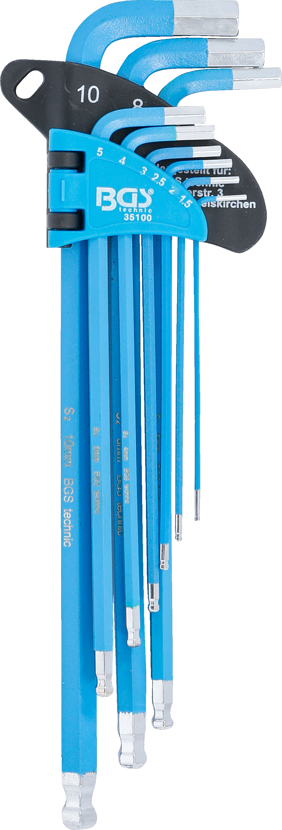 BGS Winkelschlüssel-Satz | extra lang | Innensechskant / Innensechskant mit Kugelkopf 1,5 - 10 mm | 9-tlg.