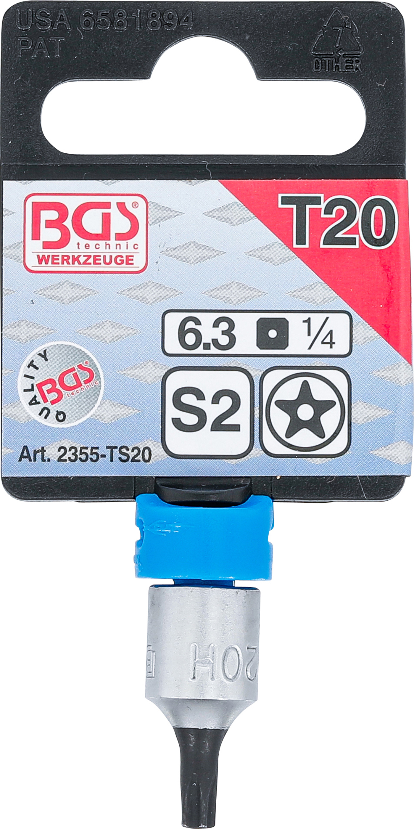 BGS Bit-Einsatz | Antrieb Innenvierkant 6,3 mm (1/4") | TS-Profil (für Torx Plus) mit Bohrung TS20