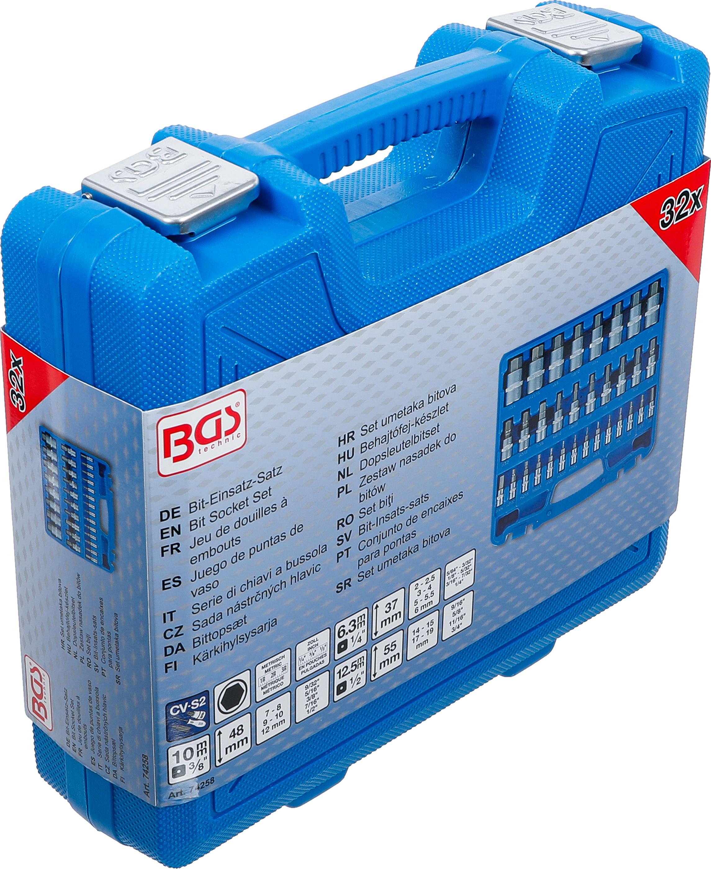 BGS Bit-Einsatz-Satz | Antrieb Innenvierkant 6,3 mm (1/4") / 10 mm (3/8") / 12,5 mm (1/2") | Innensechskant 2 - 19 mm / 1/4 - 9/16" | Metrisch und Zollgrößen | 32-tlg.