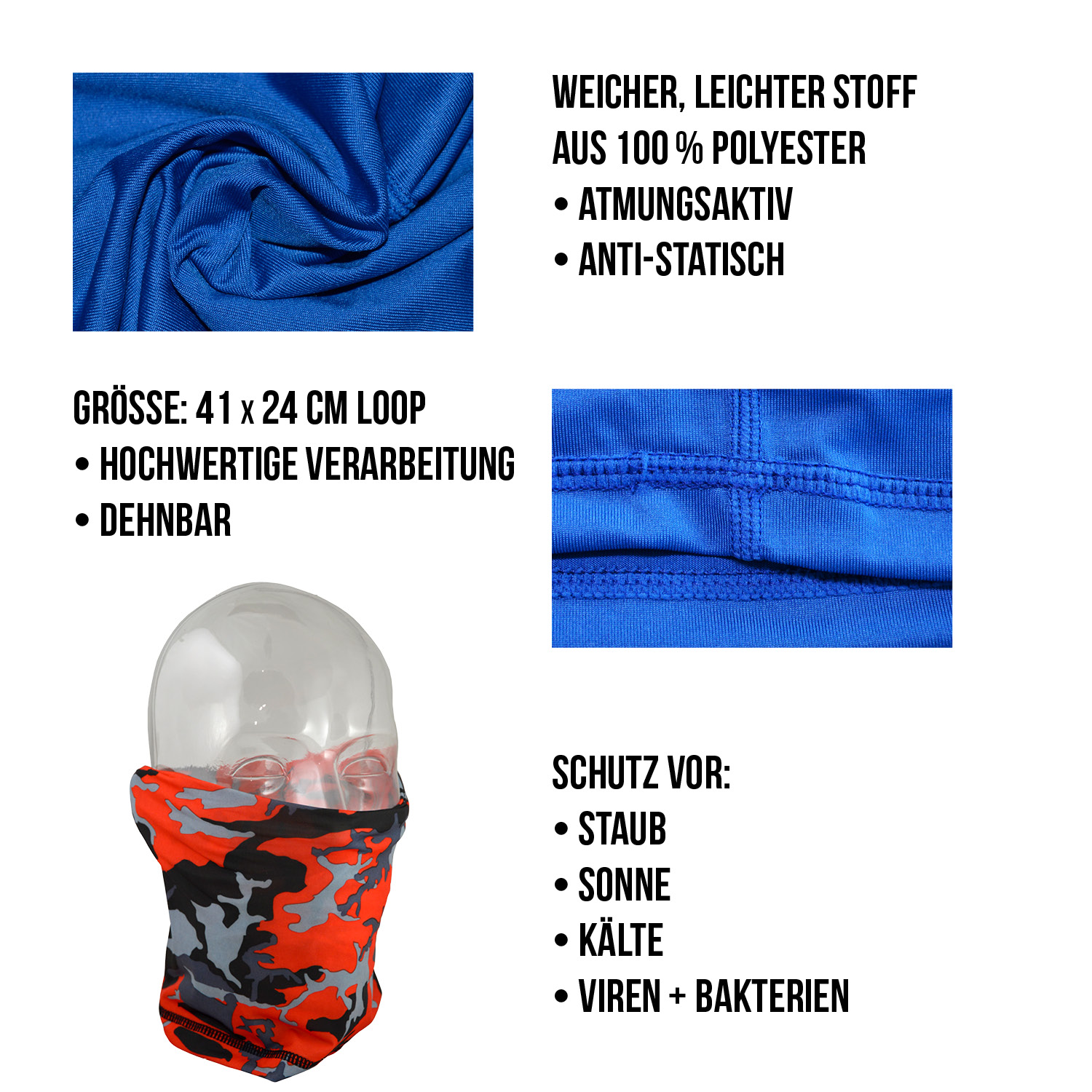 Multifunktionstuch Mund Nasen Schutz Schlauch Maske Blau