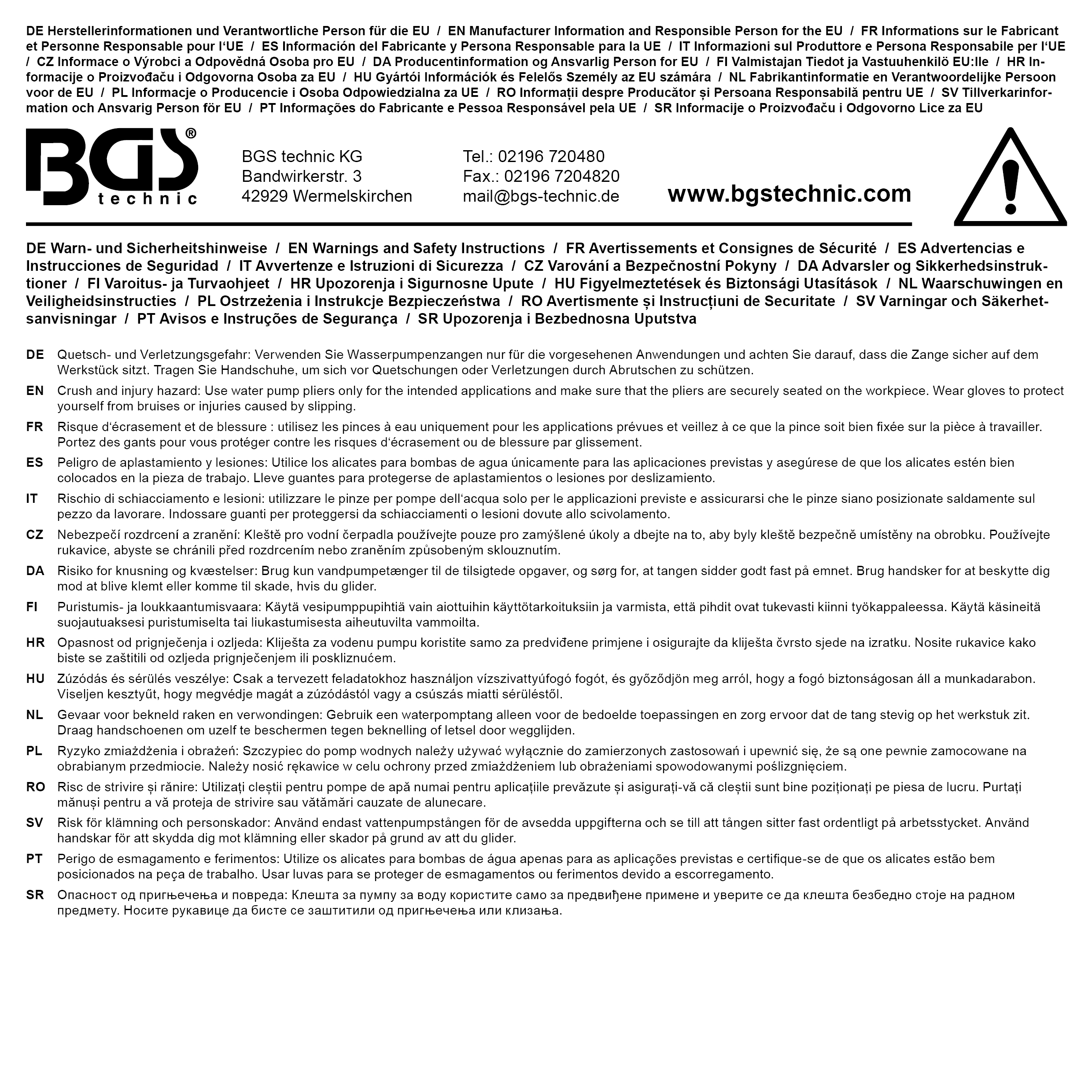 BGS Wasserpumpenzange | arretierbar | 175 mm