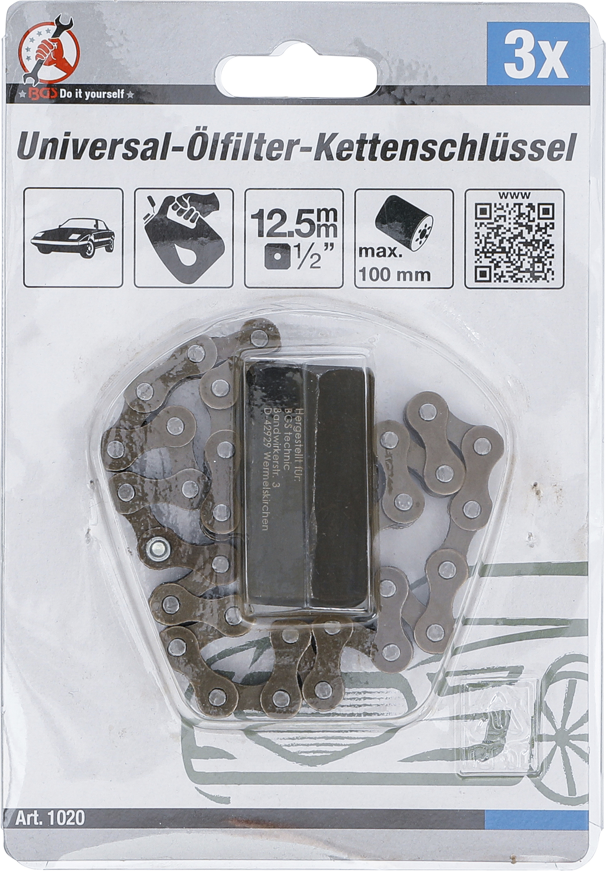 BGS Universal-Ölfilter-Kettenschlüssel | Antrieb Innenvierkant 12,5 mm (1/2") | Ø 100 mm