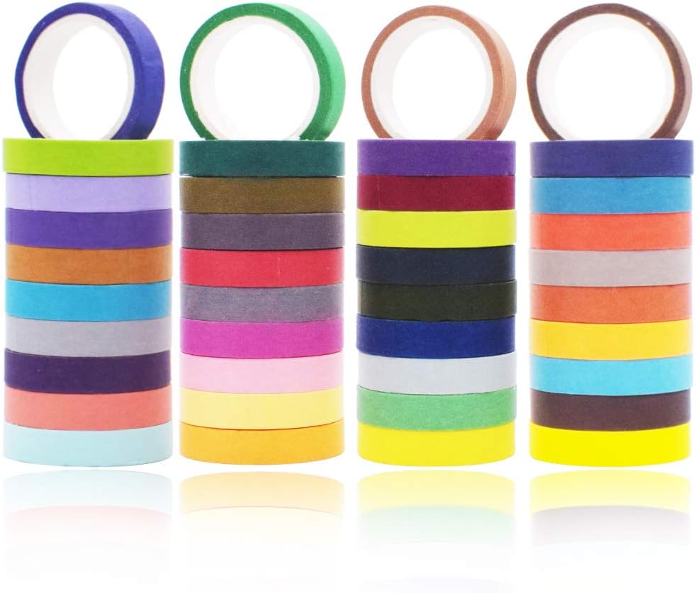 INTVN 40 Rollen Washi Tape Set, buntes dekoratives Washi Masking Tape, Früher Regenbogen Farbaufkleber Dekoratives Masking Tape für Scrapbook DIY Hand