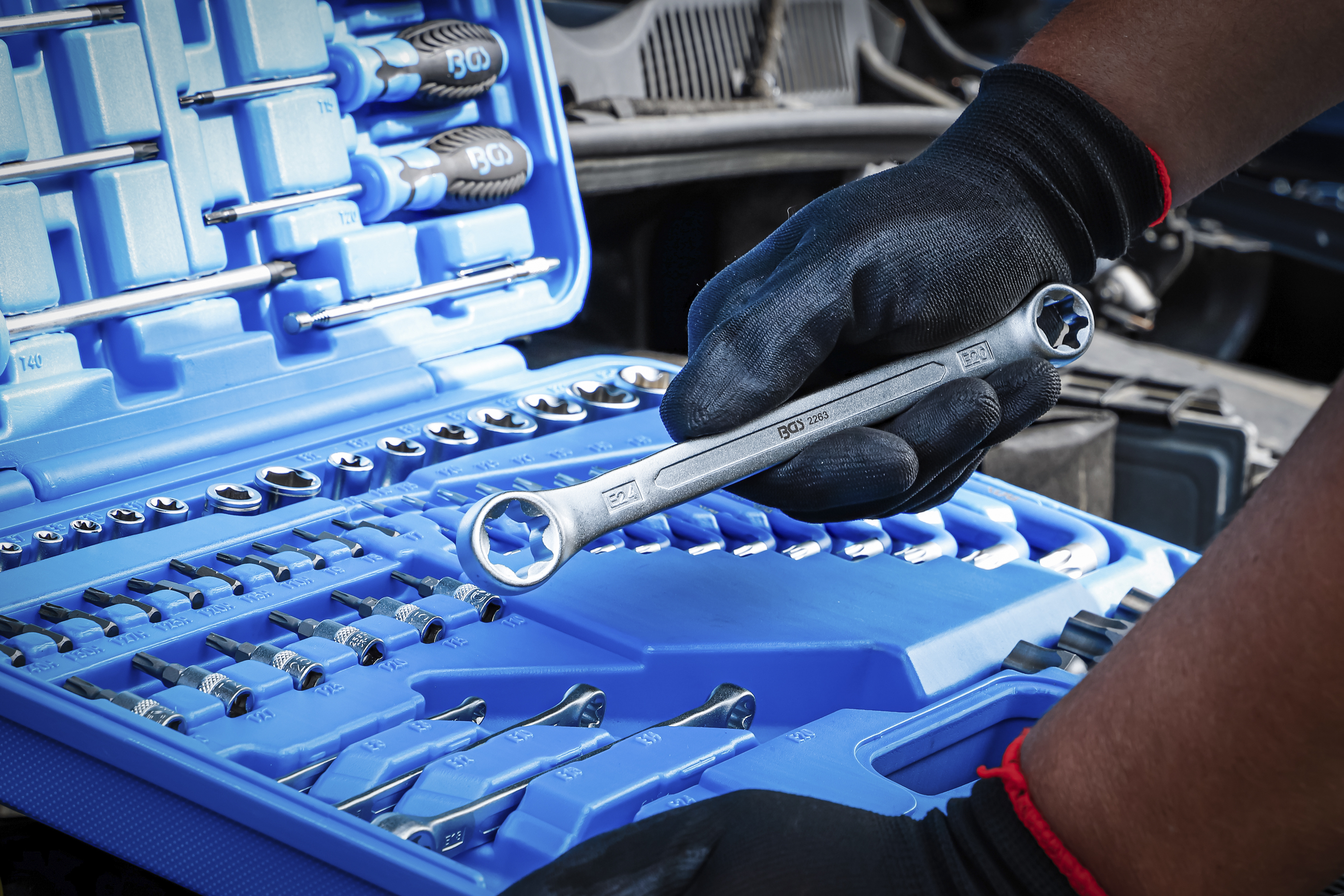 BGS Werkzeugsortiment | 6,3 mm (1/4") + 12,5 mm (1/2") | E-Profil / T-Profil (für Torx) | 84-tlg.