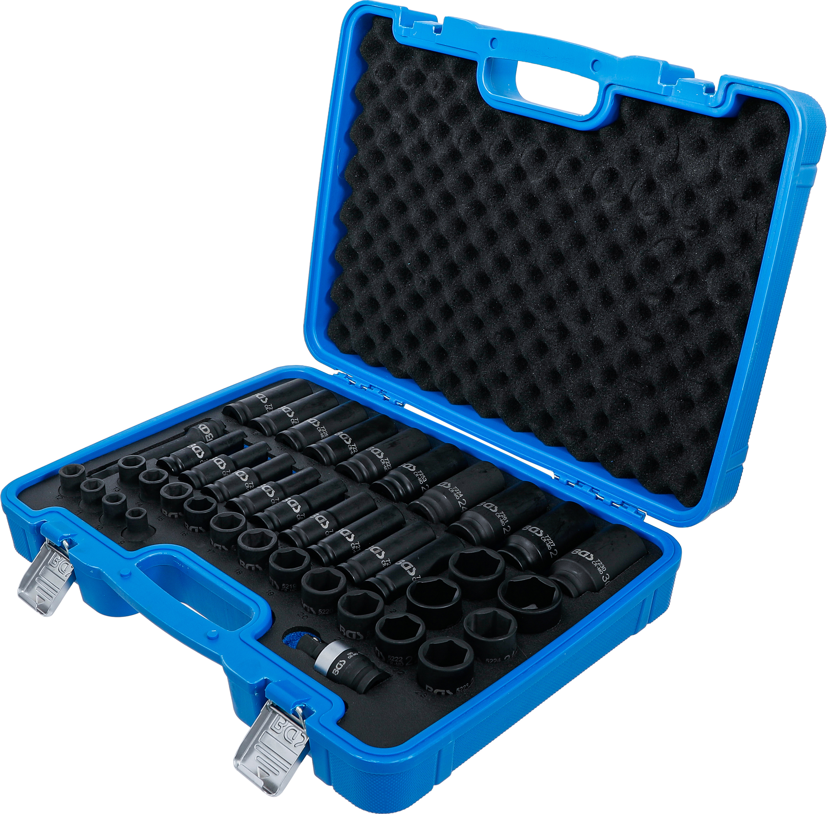 BGS Kraft-Steckschlüssel-Einsatz-Satz Sechskant | Antrieb Innenvierkant 12,5 mm (1/2") | SW 9 - 30 mm | 40-tlg.