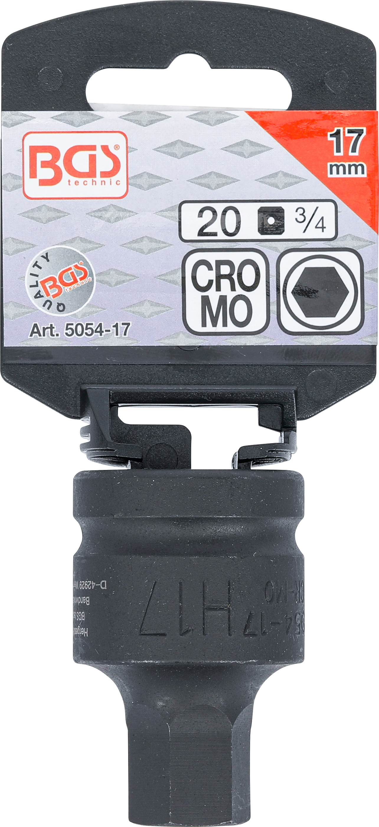 BGS Kraft-Bit-Einsatz | Länge 55 mm | Antrieb Innenvierkant 20 mm (3/4") | Innensechskant 17 mm