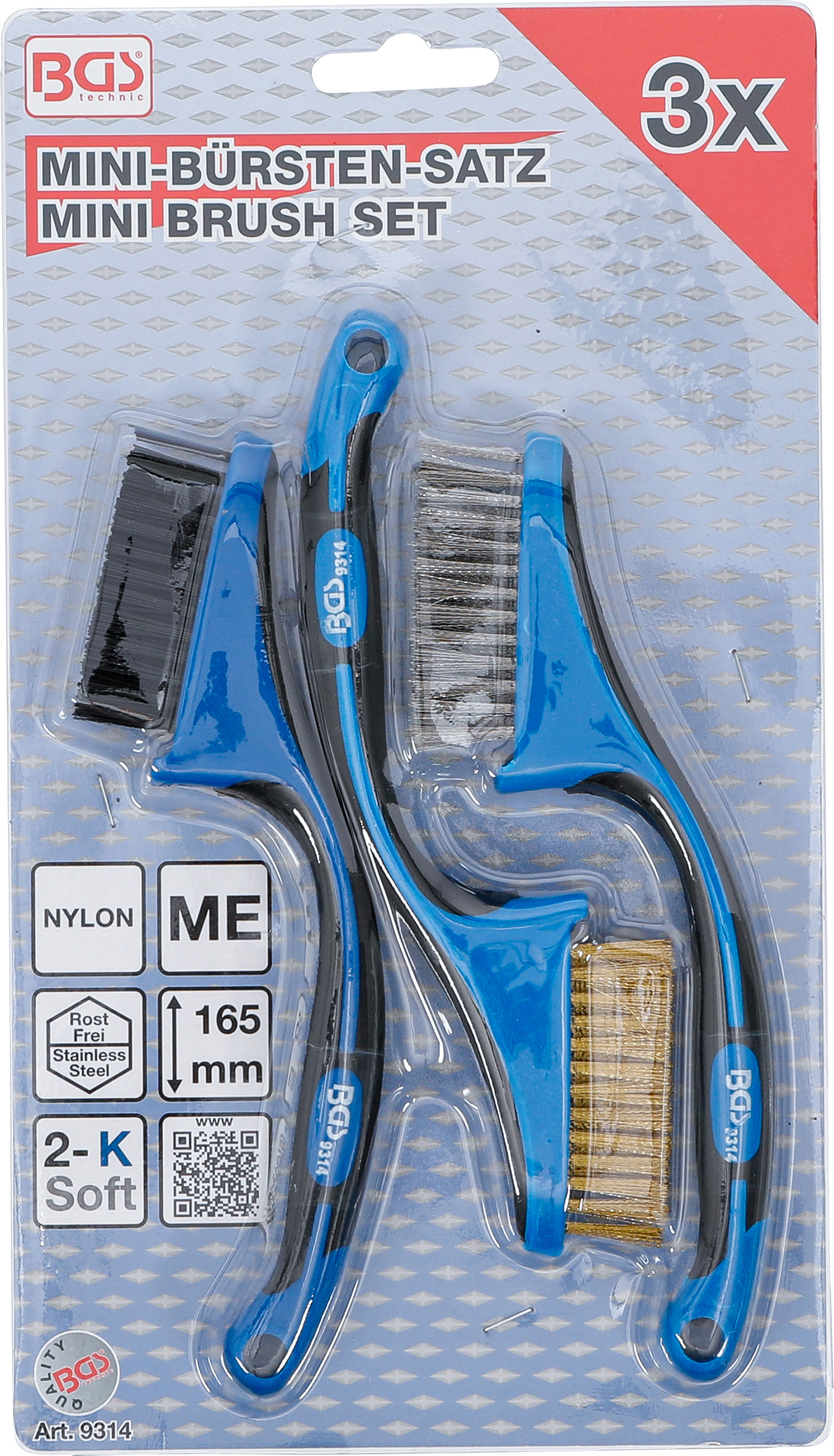 BGS Mini-Bürsten-Satz | Nylon, Messing, Edelstahl | 165 mm | 3-tlg.