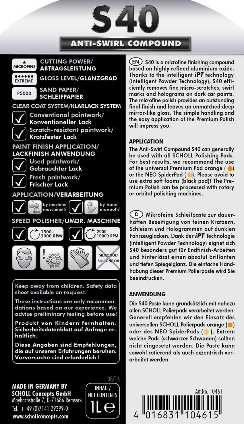Scholl Concepts S40 Antischleier Schleifpaste 1 Liter