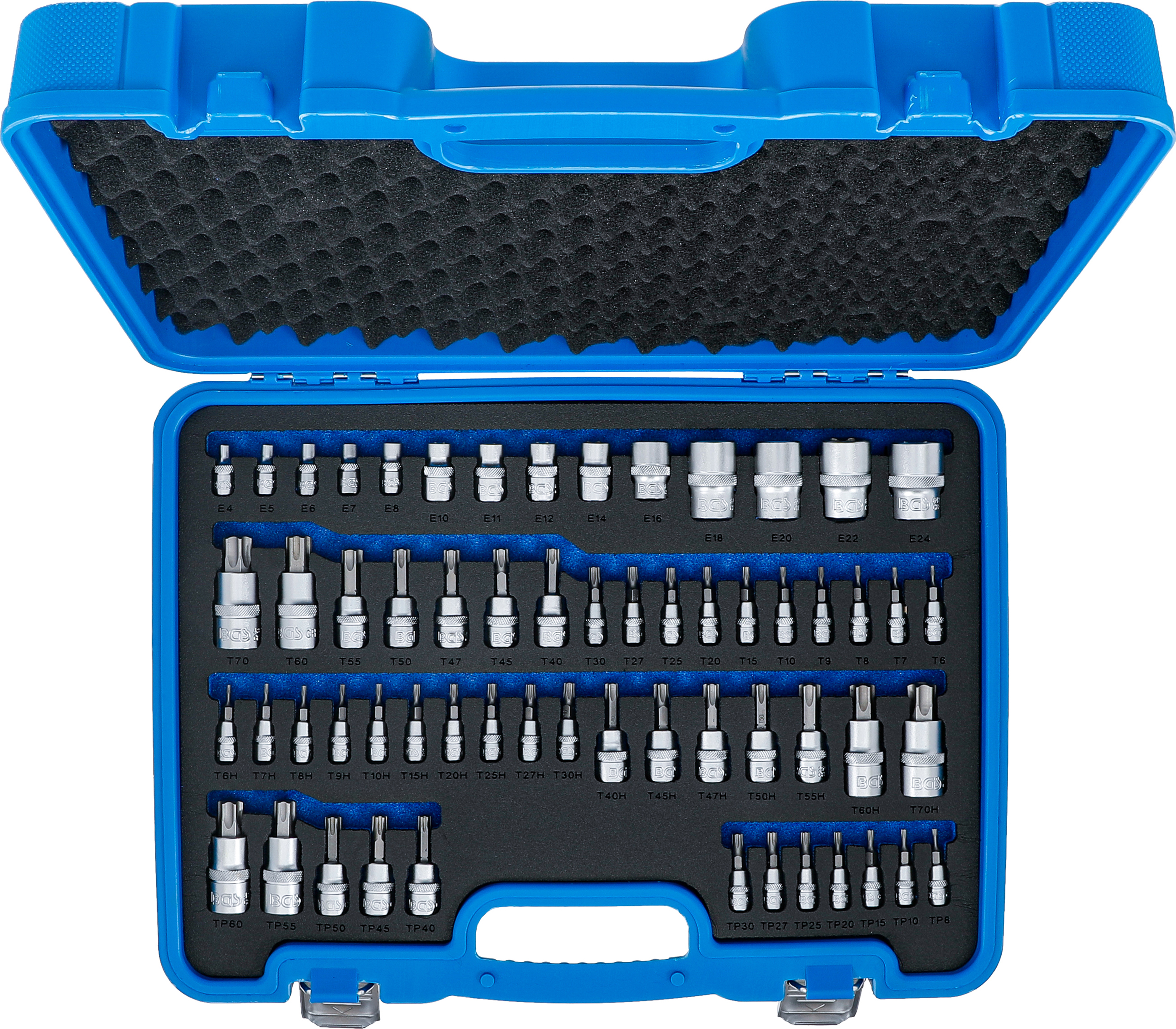 BGS Bit-Einsatz- und Steckschlüssel-Einsatz-Satz | E-Profil / T-Profil (für Torx) / T-Profil (für Torx) mit Bohrung / TP-Profil (für Torx Plus) | 60-tlg.