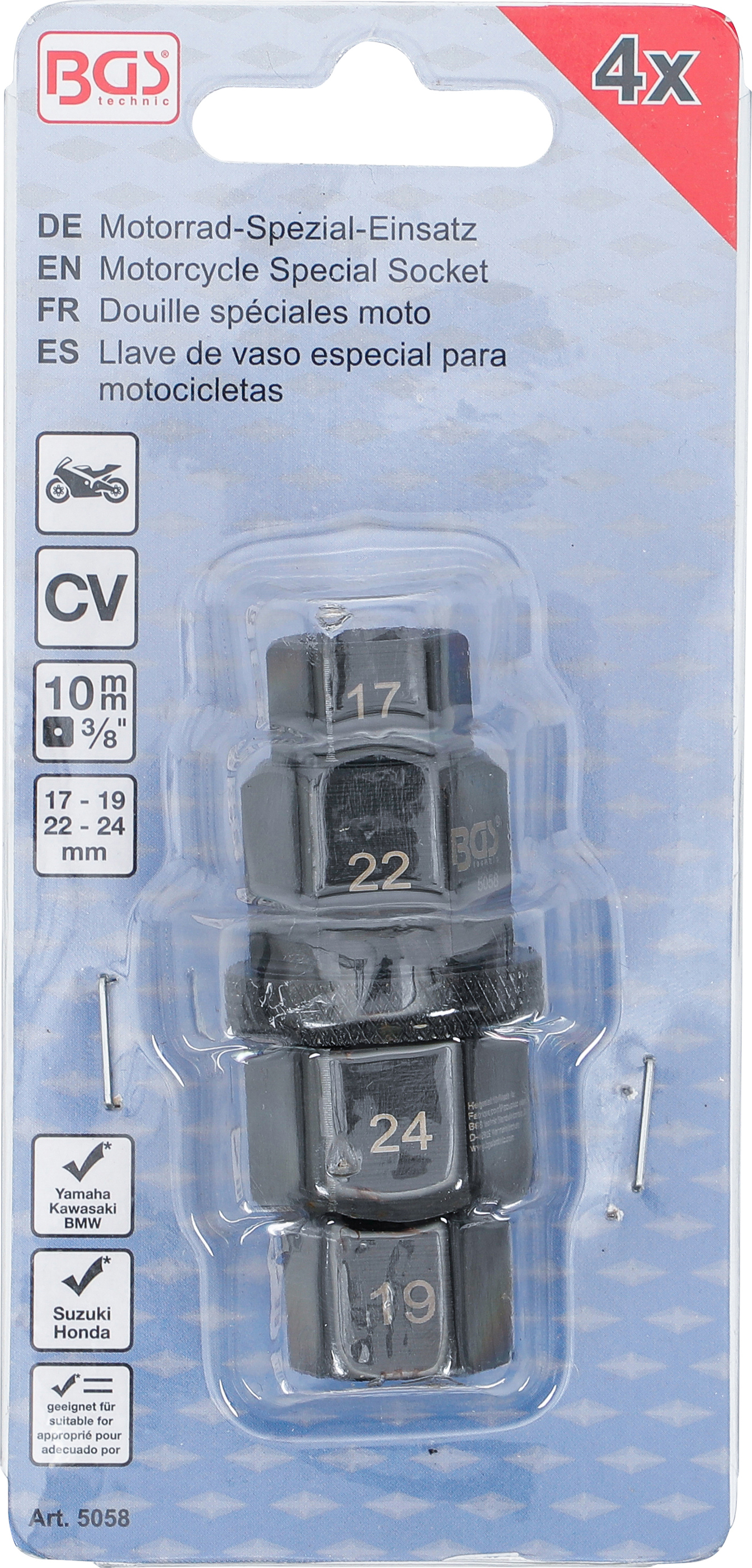 BGS Motorrad-Spezial-Einsatz | Antrieb 10 mm (3/8") | 17 - 19 - 22 - 24 mm