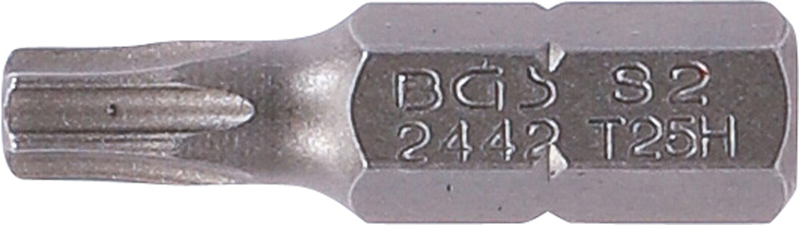 BGS Bit | Länge 25 mm | Antrieb Außensechskant 6,3 mm (1/4") | T-Profil (für Torx) mit Bohrung T25