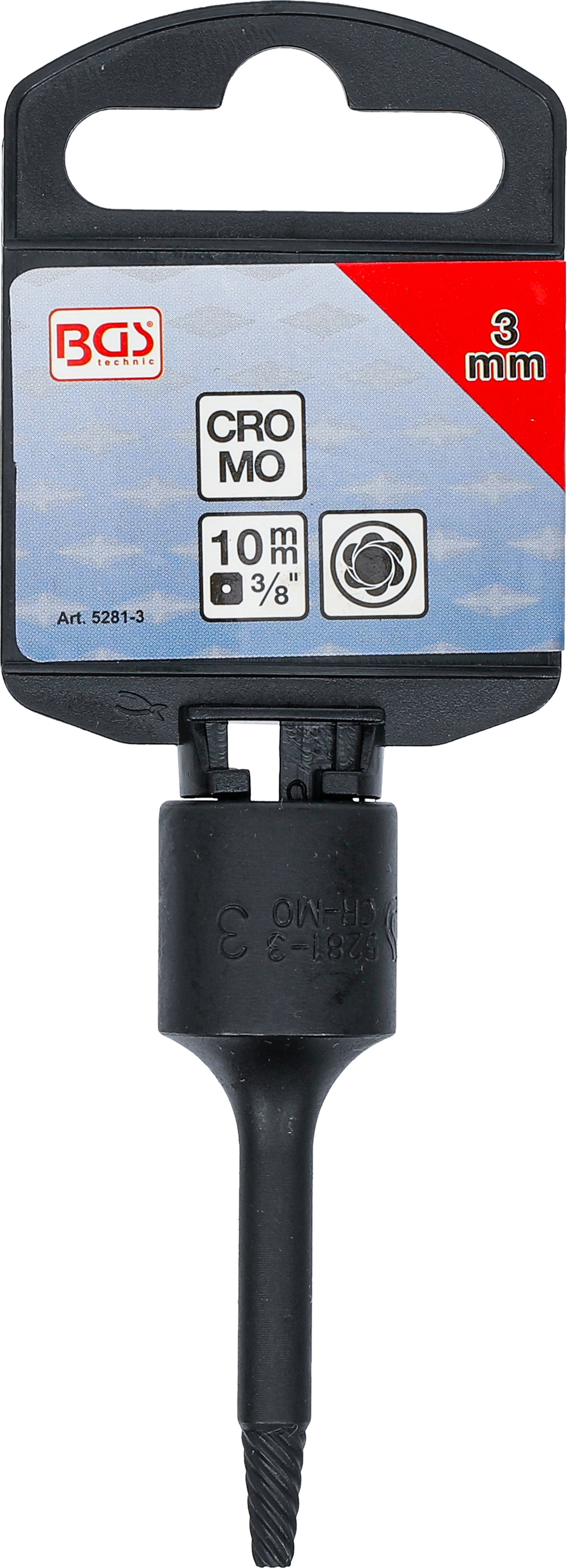 BGS Spiral-Profil-Steckschlüssel-Einsatz / Schraubenausdreher | Antrieb Innenvierkant 10 mm (3/8") | 3 mm