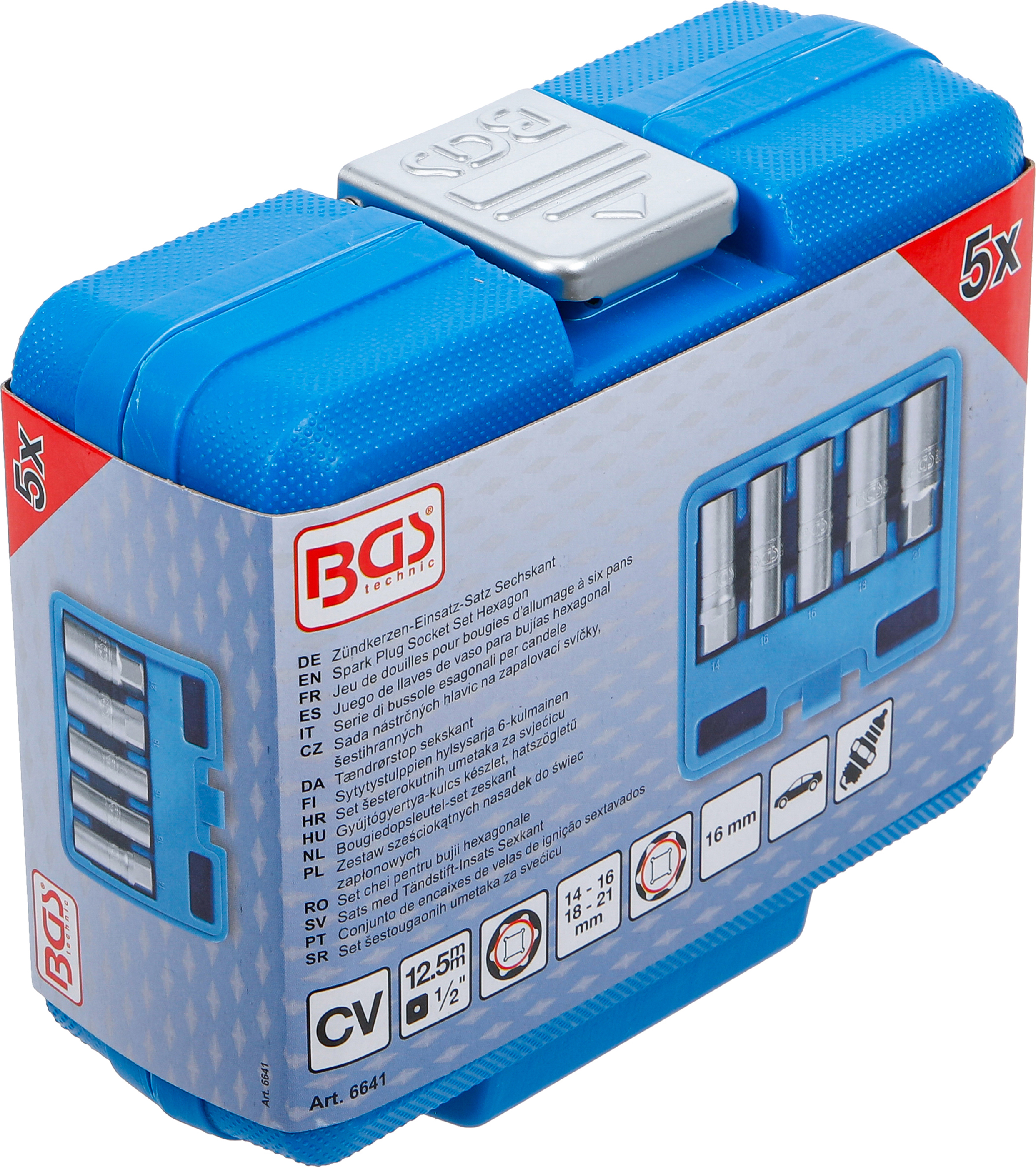 BGS Zündkerzen-Einsatz-Satz Sechskant | Antrieb Innenvierkant 12,5 mm (1/2") | SW 14 - 21 mm | 5-tlg.