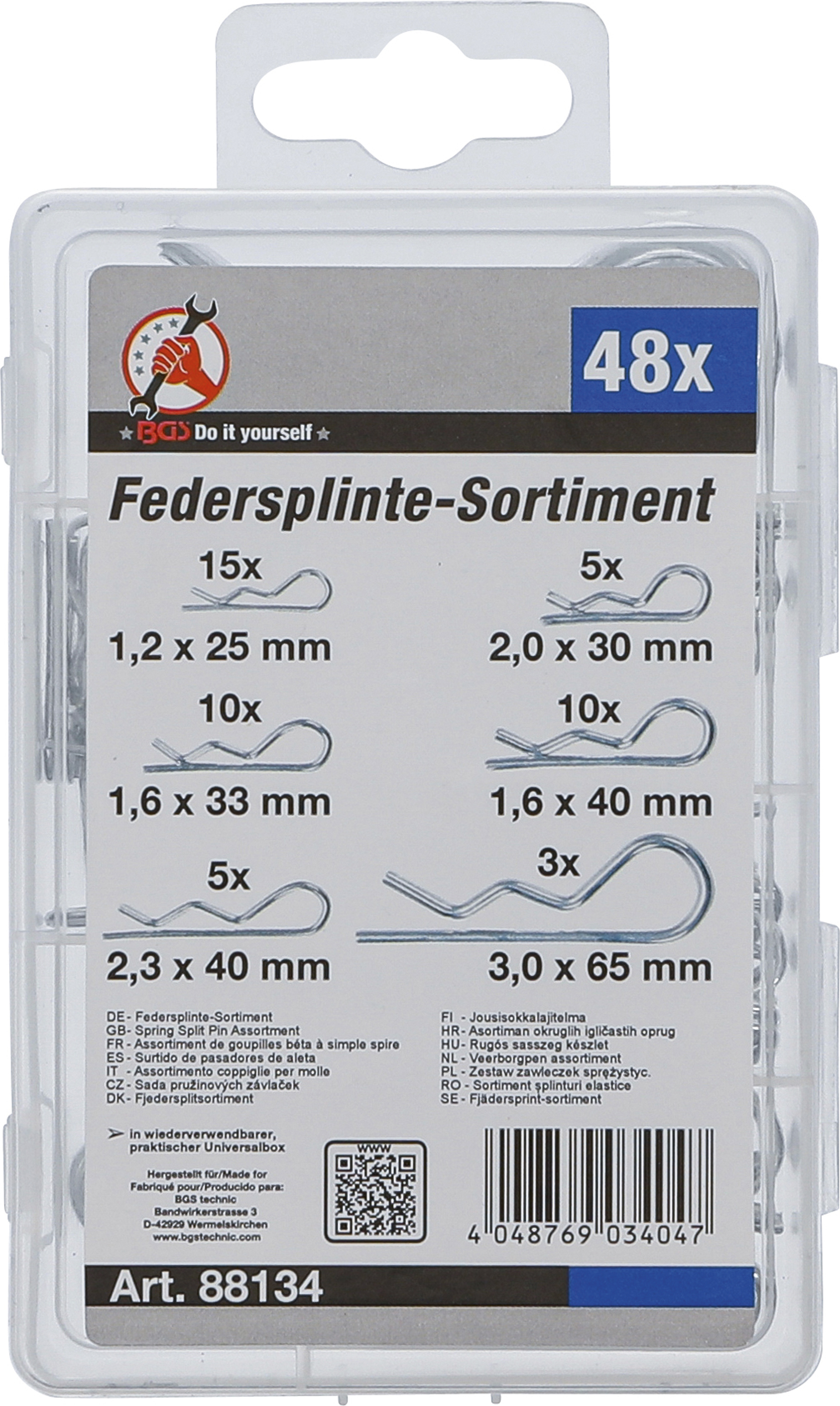 BGS Federsplinte-Sortiment | Ø 1,2 - 3,0 mm | 48-tlg.