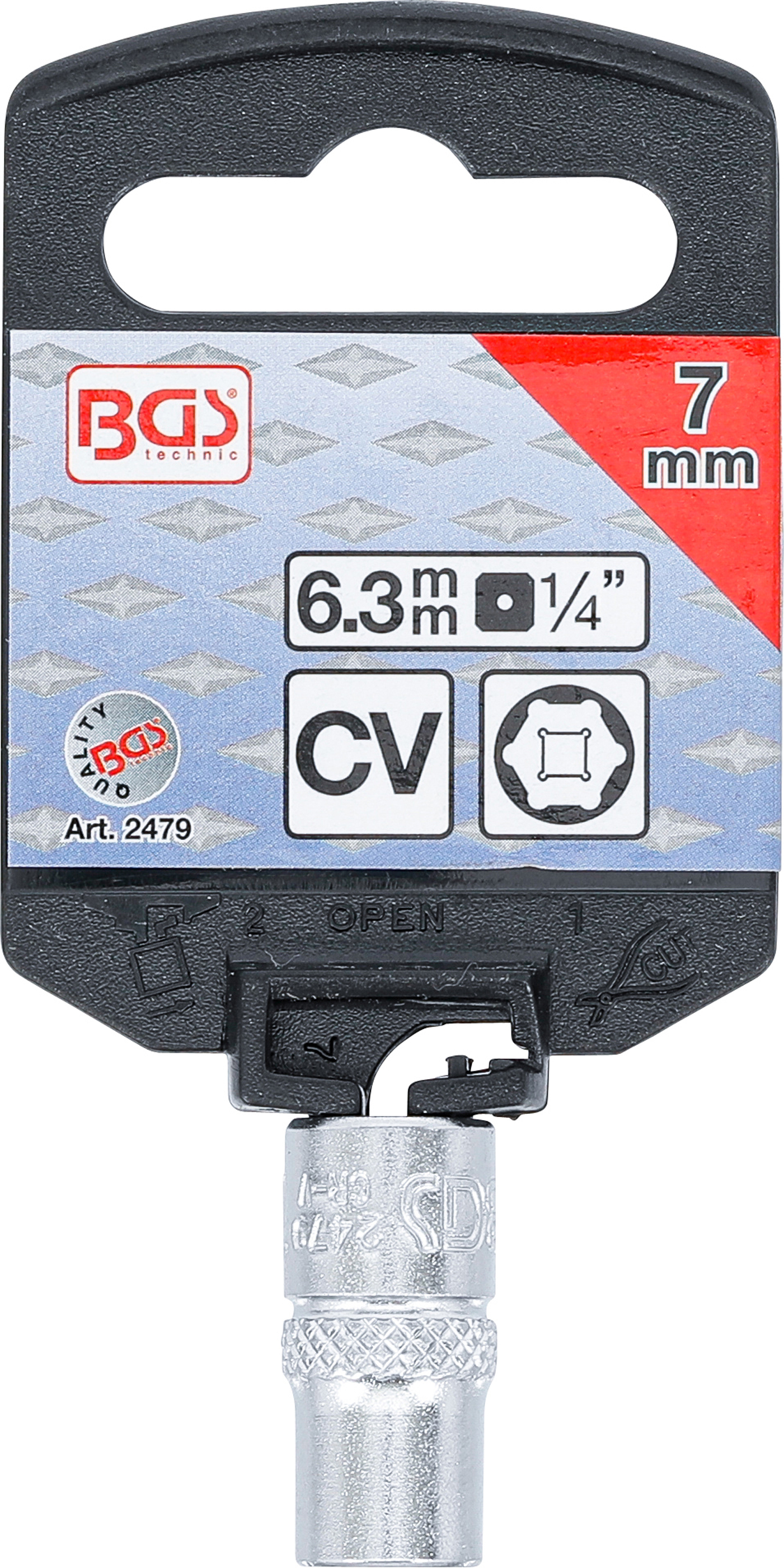 BGS Steckschlüssel-Einsatz Sechskant | Antrieb Innenvierkant 6,3 mm (1/4") | SW 7 mm