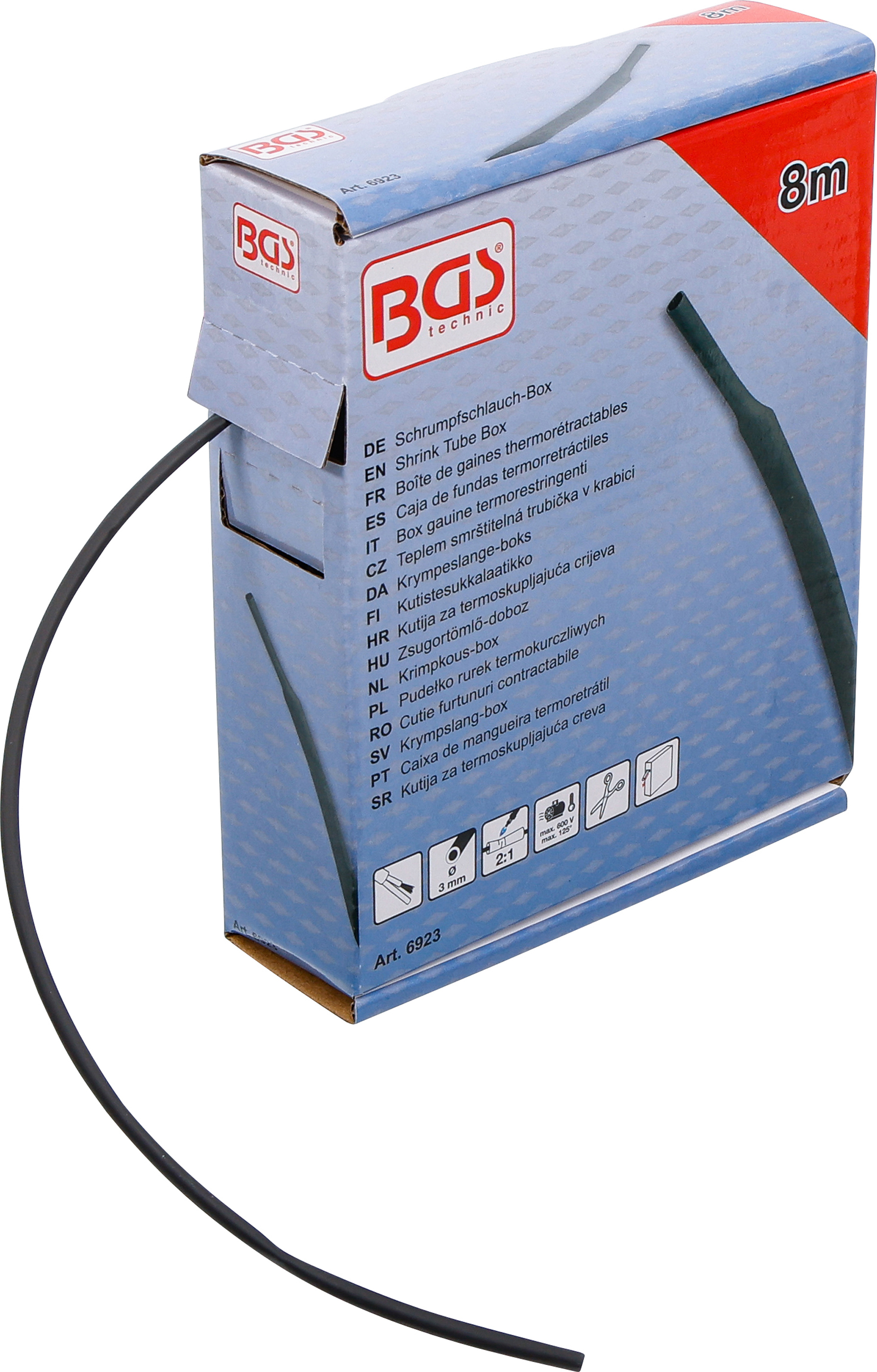 BGS Schrumpfschlauch-Box | schwarz | Ø 3 mm | 8 m
