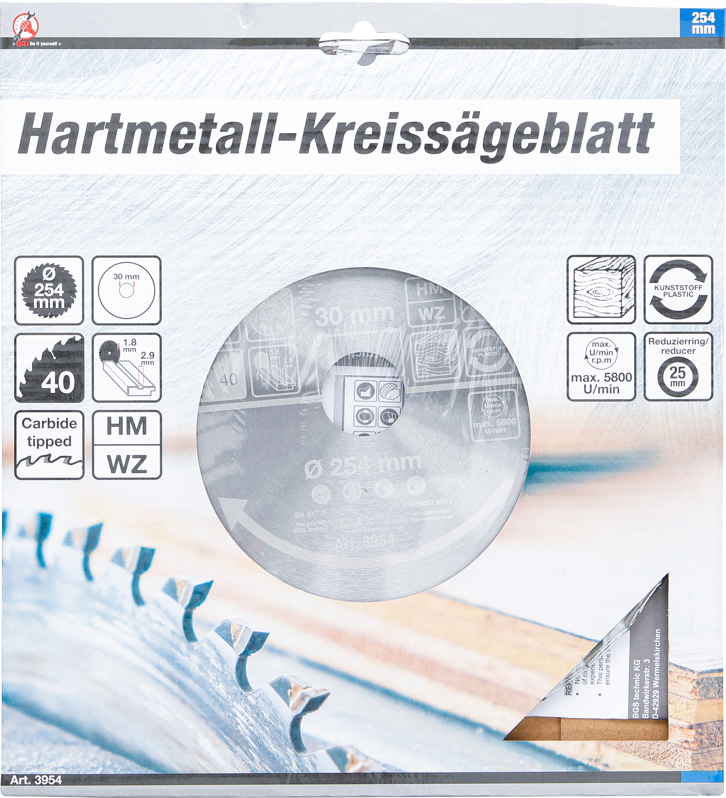 BGS Hartmetall-Kreissägeblatt | Ø 254 x 30 x 3,2 mm | 40 Zähne