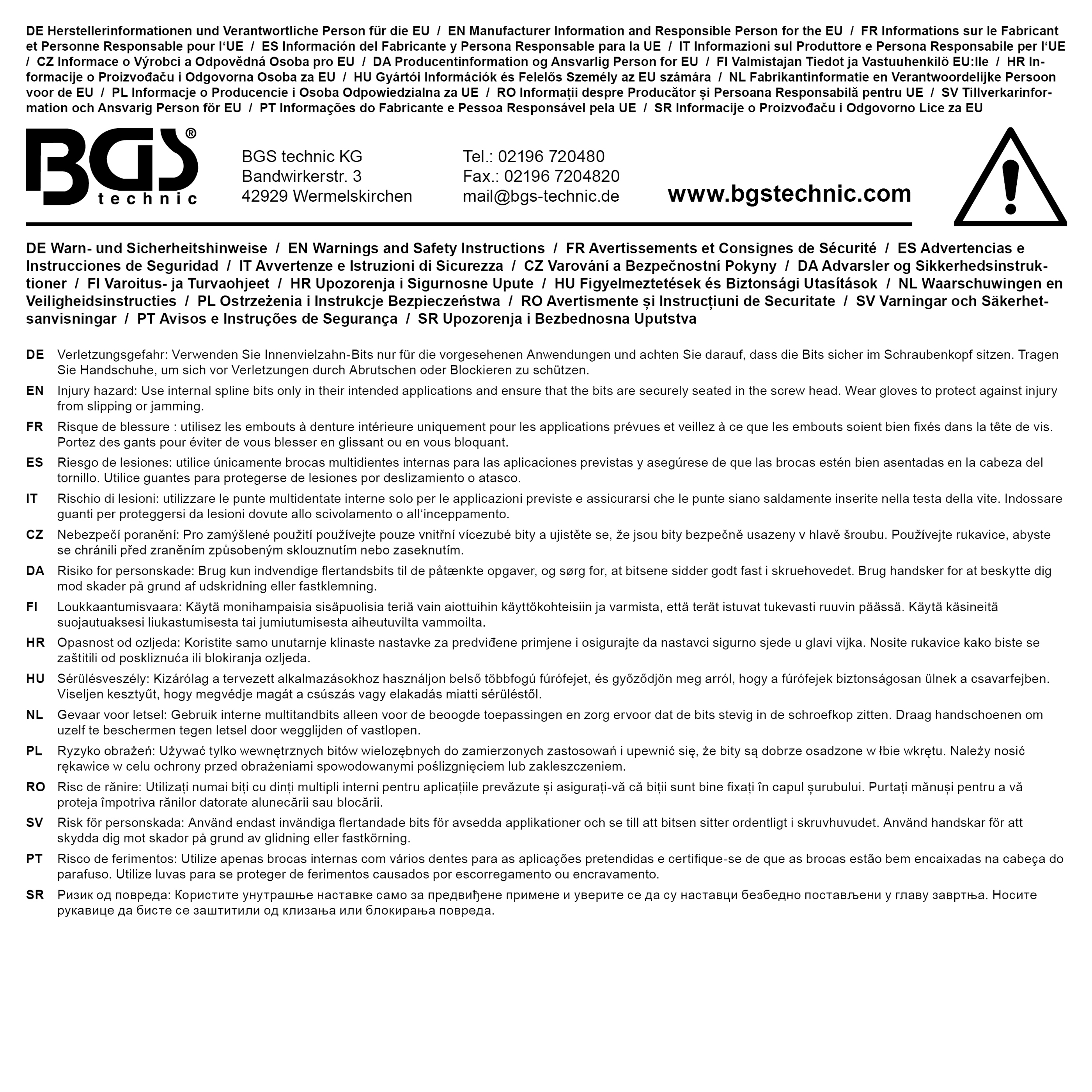 BGS Bit-Einsatz | Länge 100 mm | Antrieb Innenvierkant 12,5 mm (1/2") | Innenvielzahn (für XZN) M8