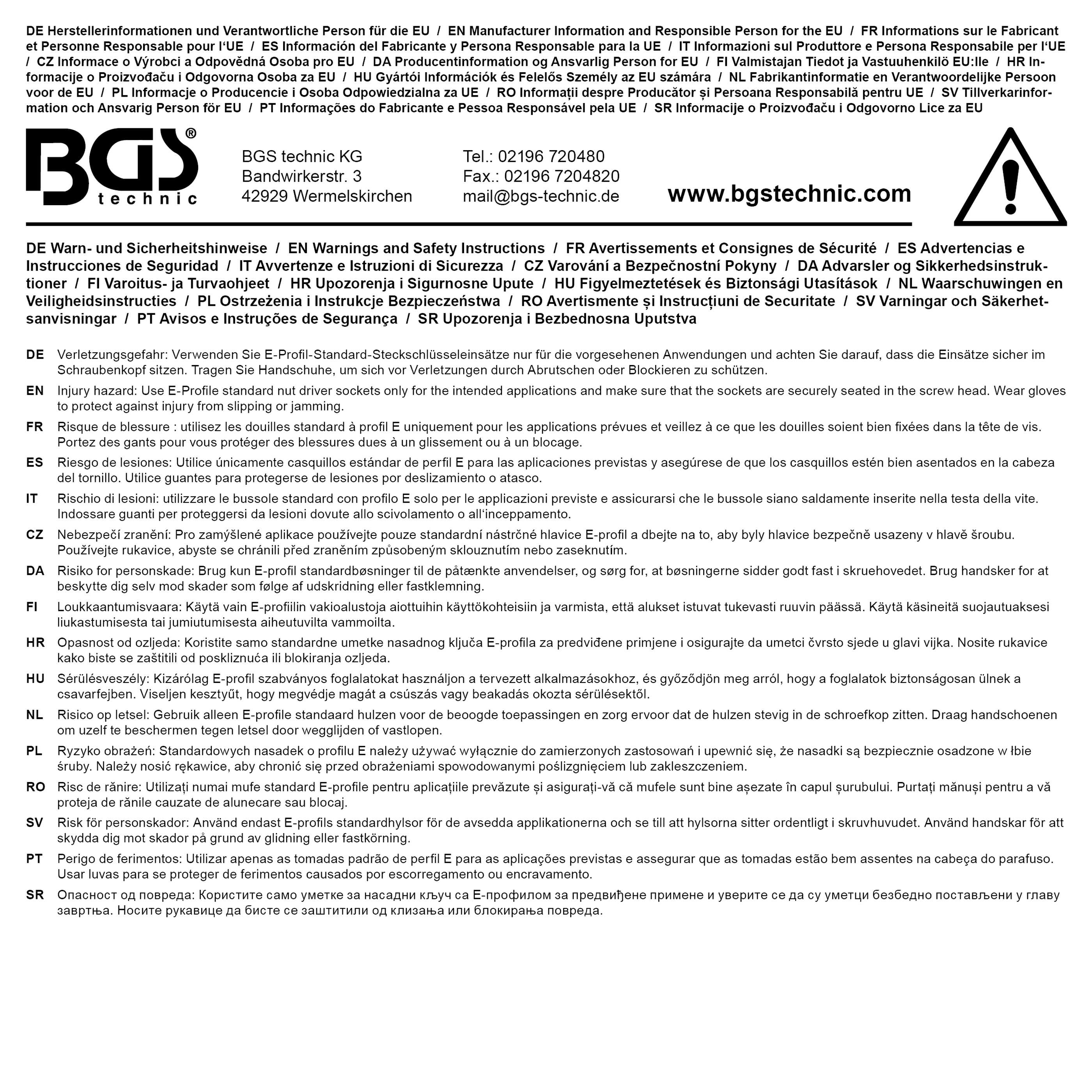 BGS Steckschlüssel-Einsatz E-Profil, tief | Antrieb Innenvierkant 12,5 mm (1/2") | SW E10