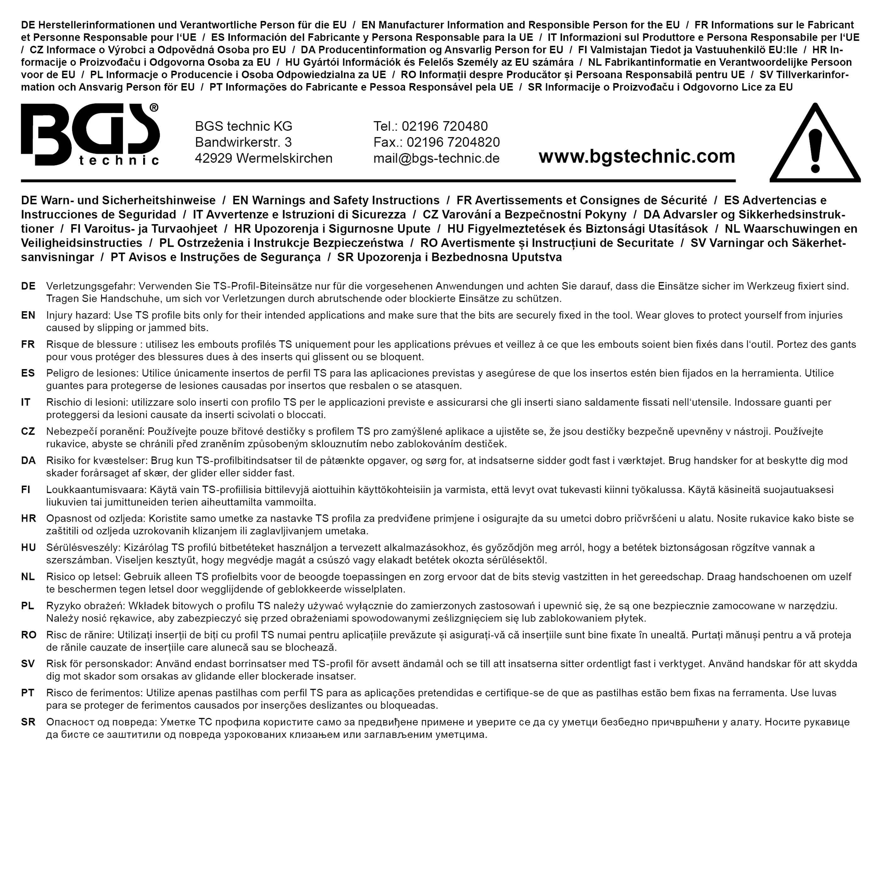 BGS Bit-Einsatz | Antrieb Innenvierkant 6,3 mm (1/4") | TS-Profil (für Torx Plus) mit Bohrung TS20