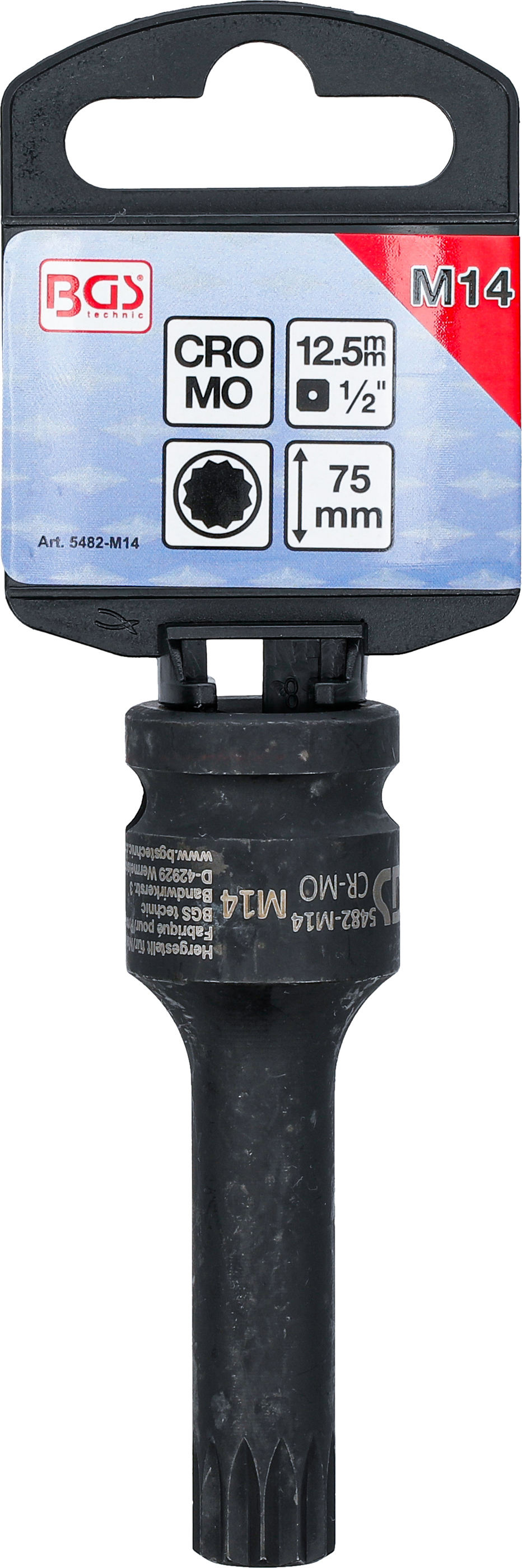 BGS Kraft-Bit-Einsatz | Länge 78 mm | Antrieb Innenvierkant 12,5 mm (1/2") | Innenvielzahn (für XZN) M14