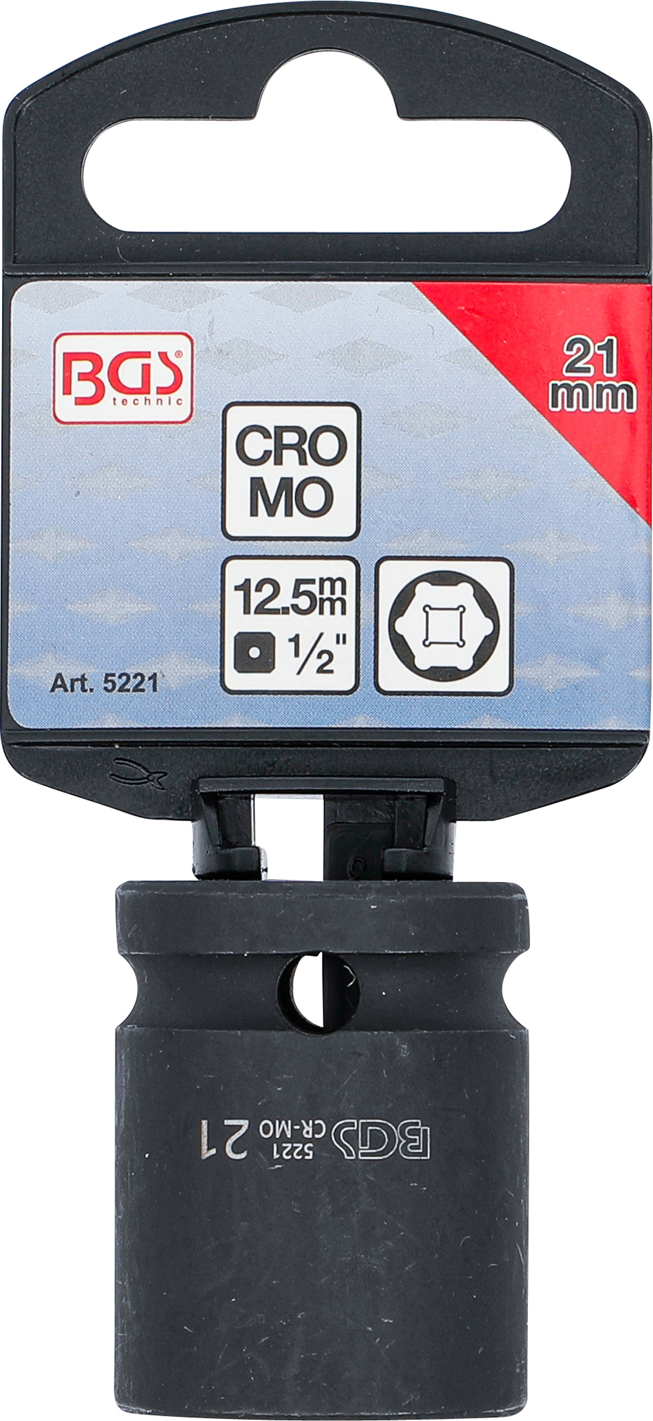 BGS Kraft-Steckschlüssel-Einsatz Sechskant | Antrieb Innenvierkant 12,5 mm (1/2") | SW 21 mm