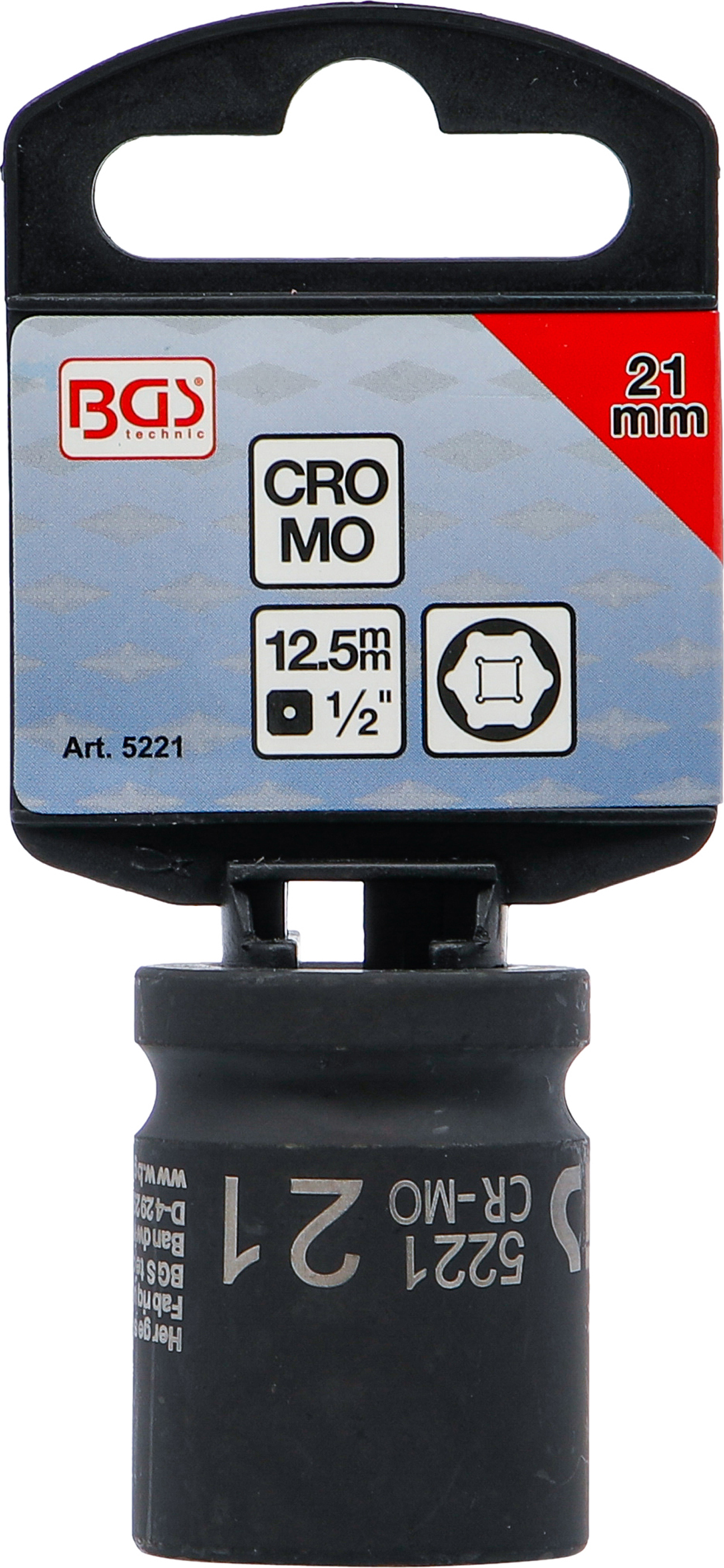 BGS Kraft-Steckschlüssel-Einsatz Sechskant | Antrieb Innenvierkant 12,5 mm (1/2") | SW 21 mm