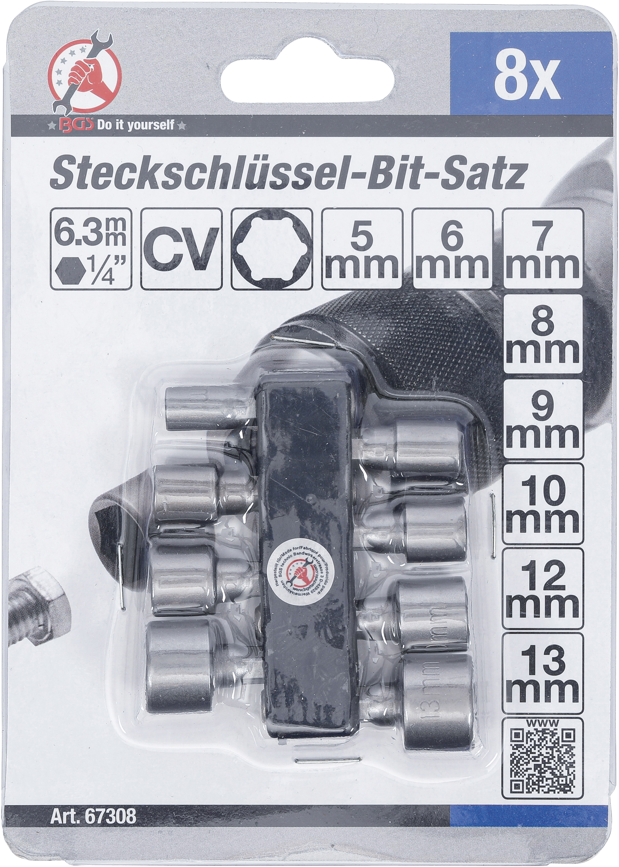 BGS Steckschlüssel-Bit-Satz | Antrieb Außensechskant 6,3 mm (1/4") | SW 5 - 13 mm | 8-tlg.