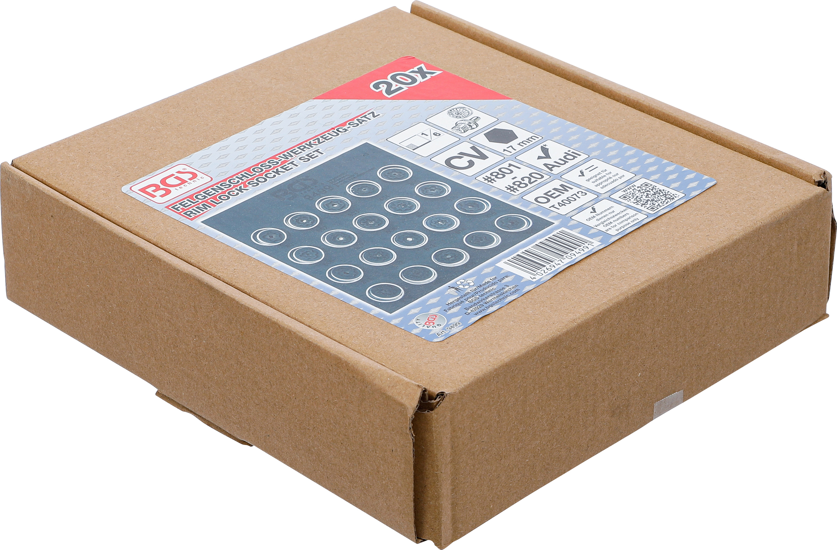 BGS Werkstattwageneinlage 1/6: Felgenschloss-Werkzeug-Satz für Audi | 20-tlg.