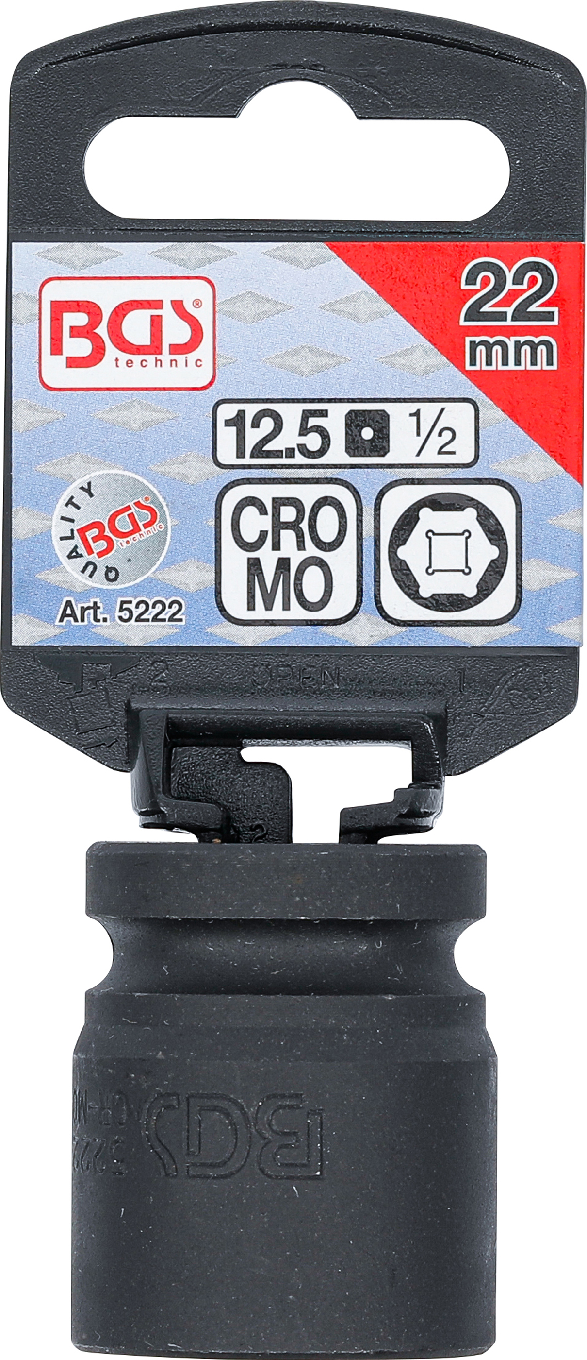 BGS Kraft-Steckschlüssel-Einsatz Sechskant | Antrieb Innenvierkant 12,5 mm (1/2") | SW 22 mm