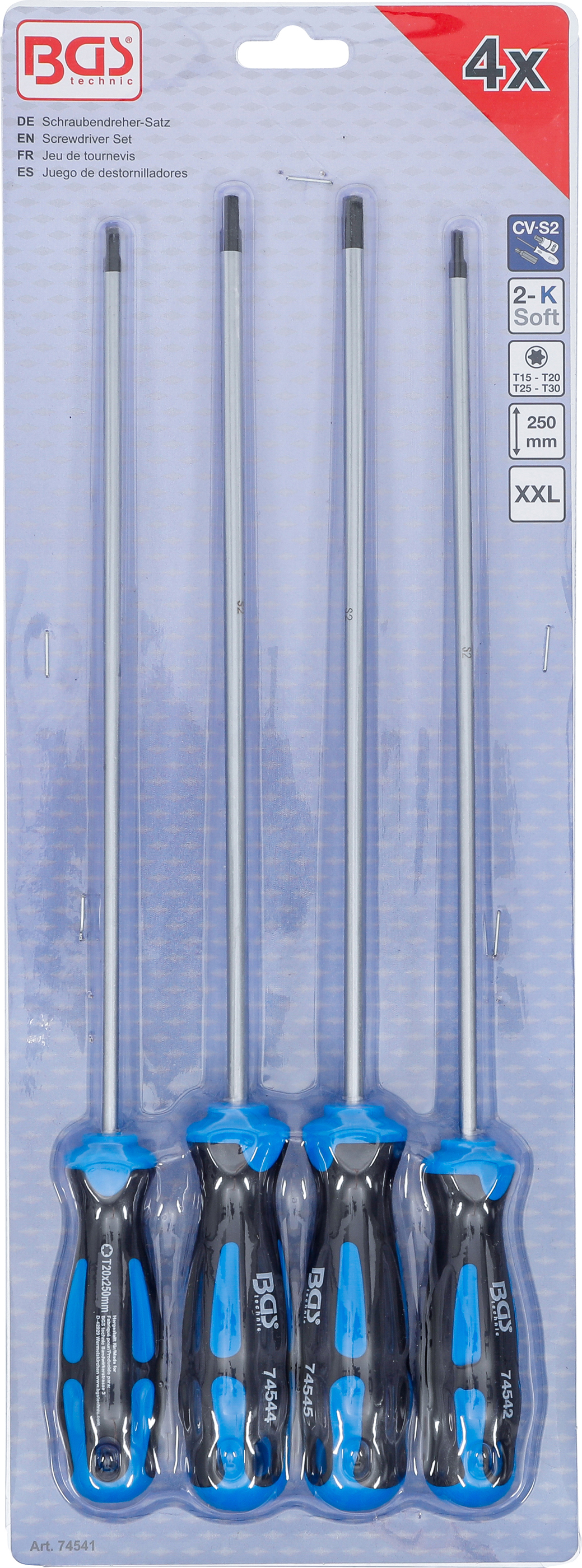 BGS Schraubendreher-Satz | extra lang | T-Profil (für Torx) | T15 - T30 | 4-tlg.