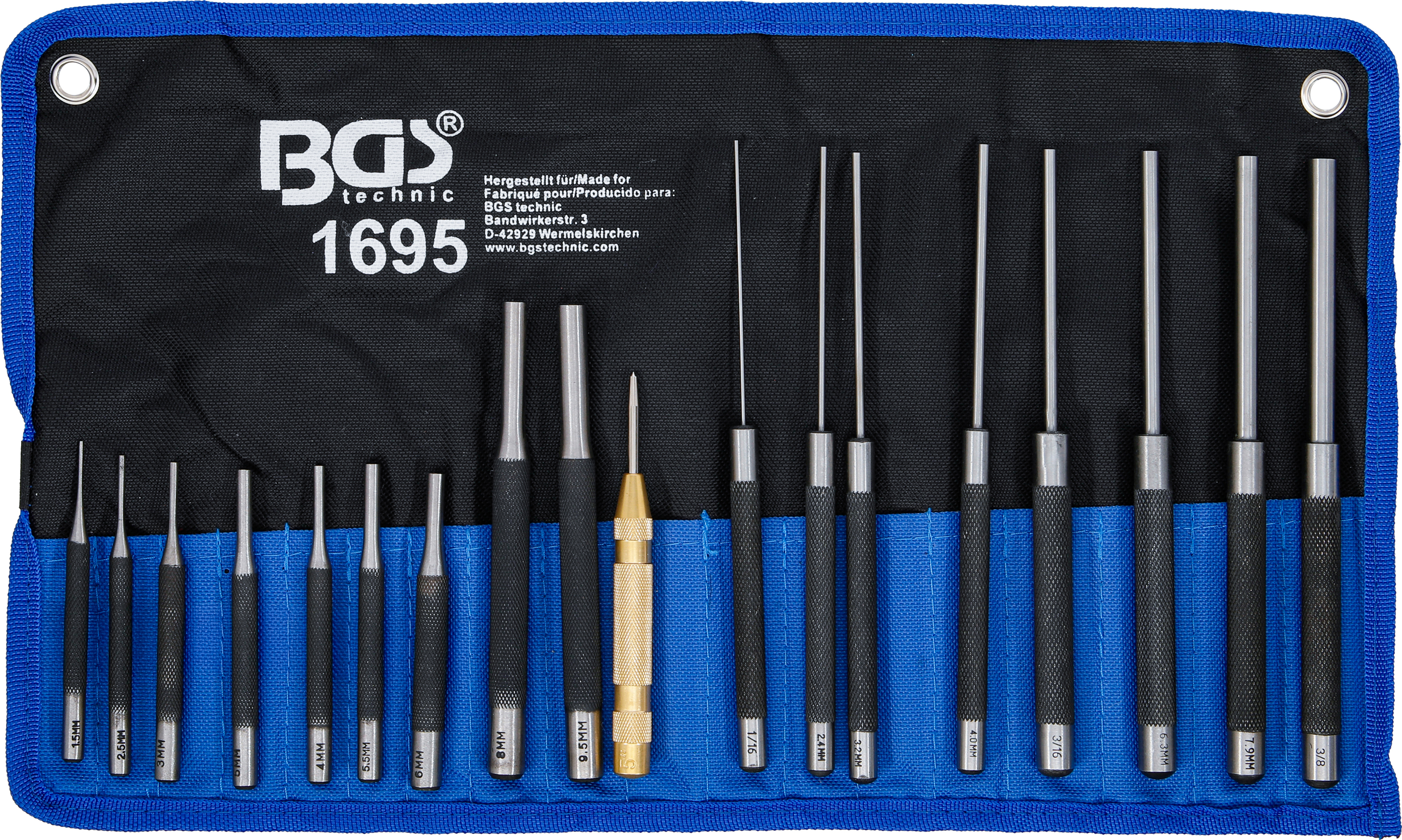 BGS Splintentreiber-Satz | 100 - 150 - 200 mm | 1,5 - 9,5 mm | inkl. Körner | 18-tlg.