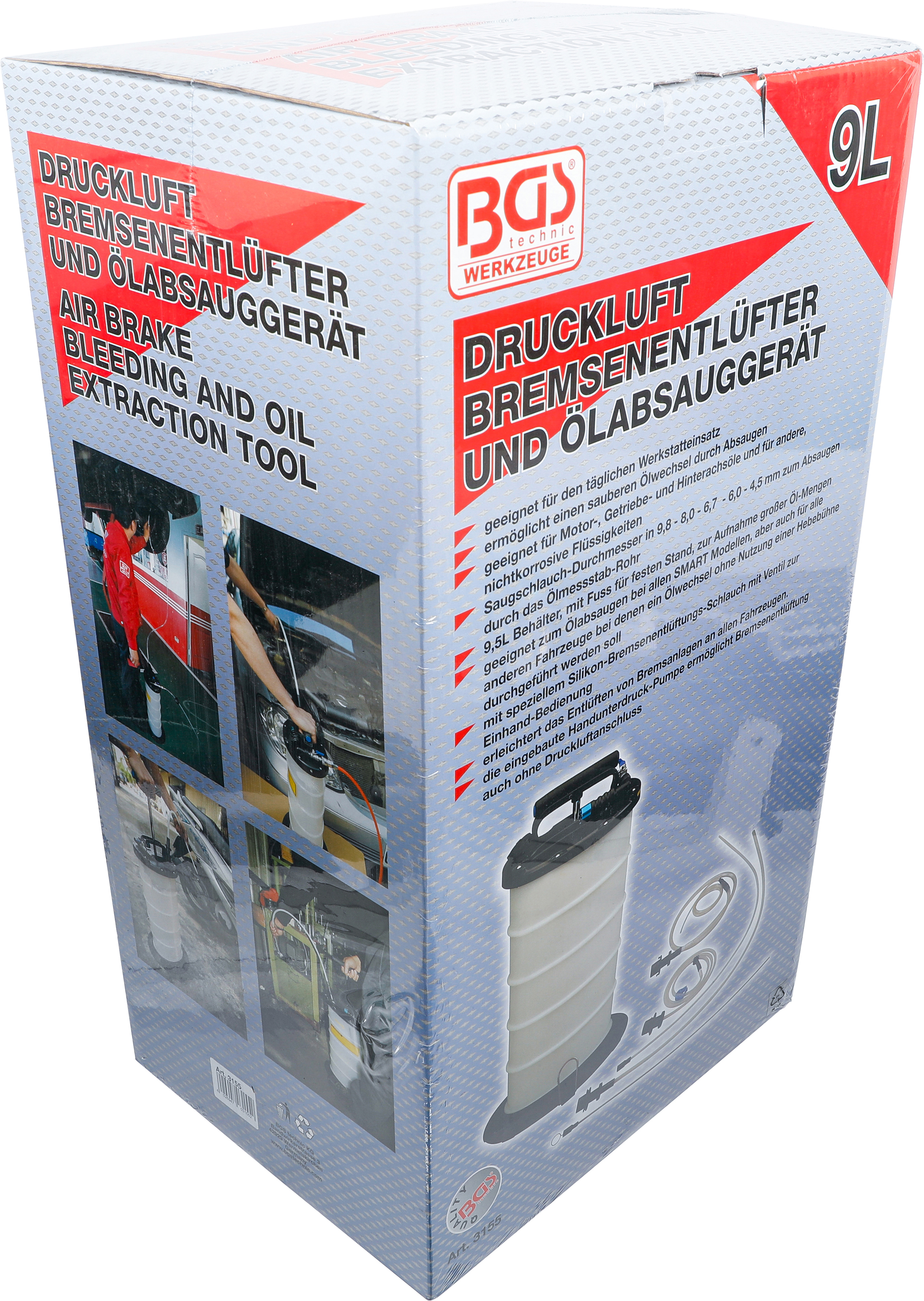 BGS Druckluft-Bremsenentlüfter und Ölabsauggerät - pneumatisch und manuell
