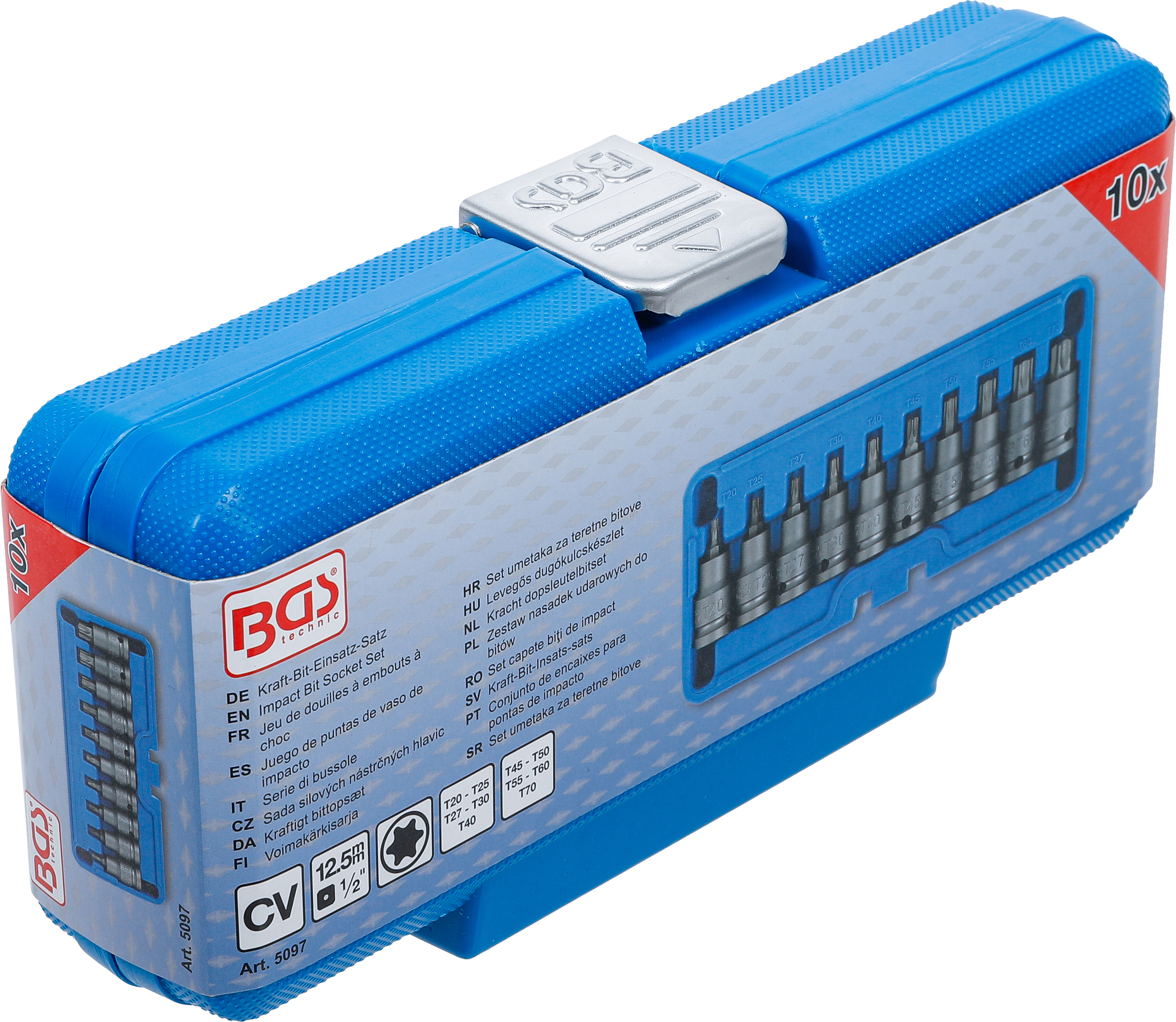 BGS Kraft-Bit-Einsatz-Satz | Antrieb Innenvierkant 12,5 mm (1/2") | T-Profil (für Torx) T20 - T70 | 10-tlg.