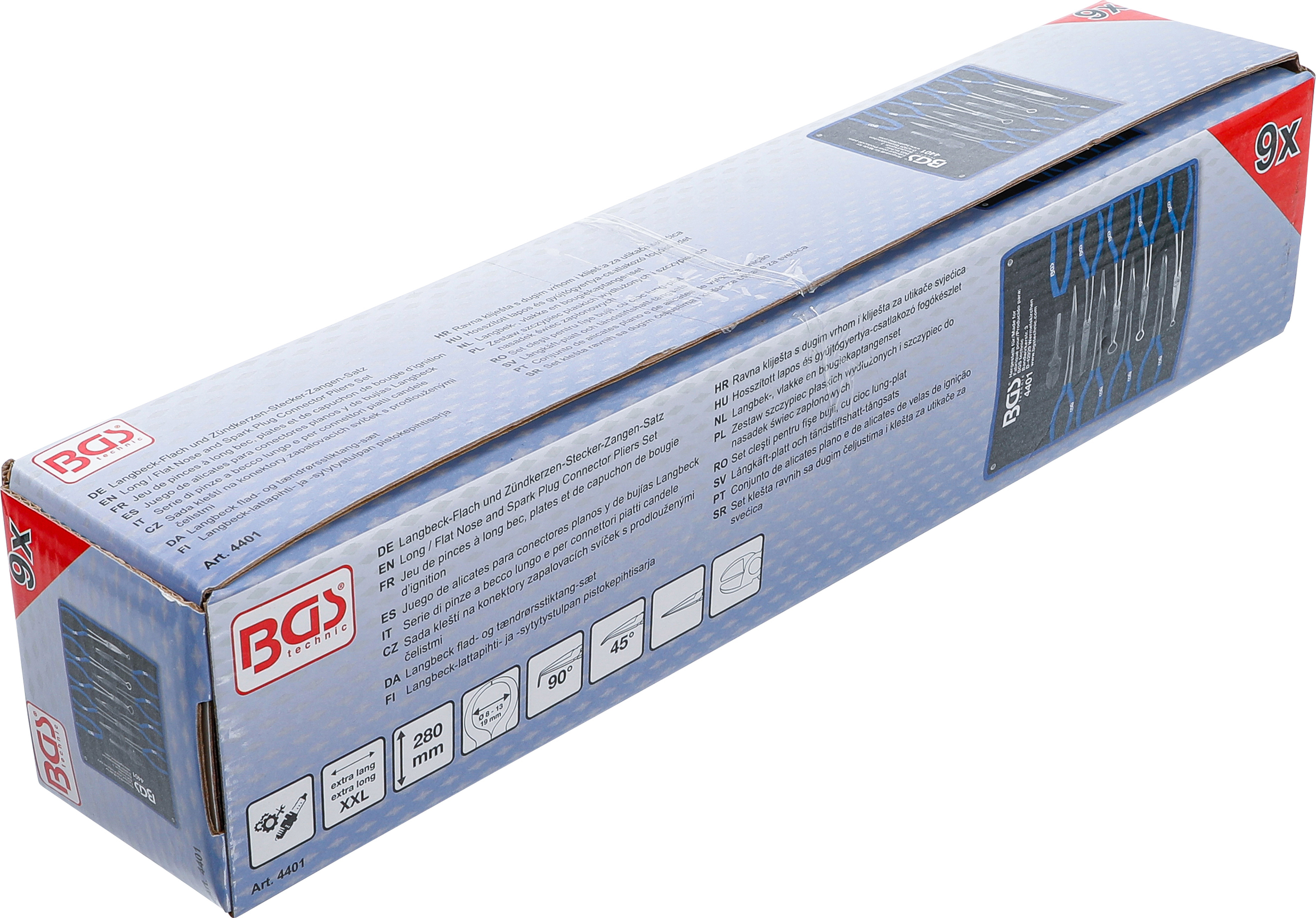 BGS Langbeck- / Flach- und Zündkerzen-Stecker-Zangen-Satz | extra lang | 9-tlg.