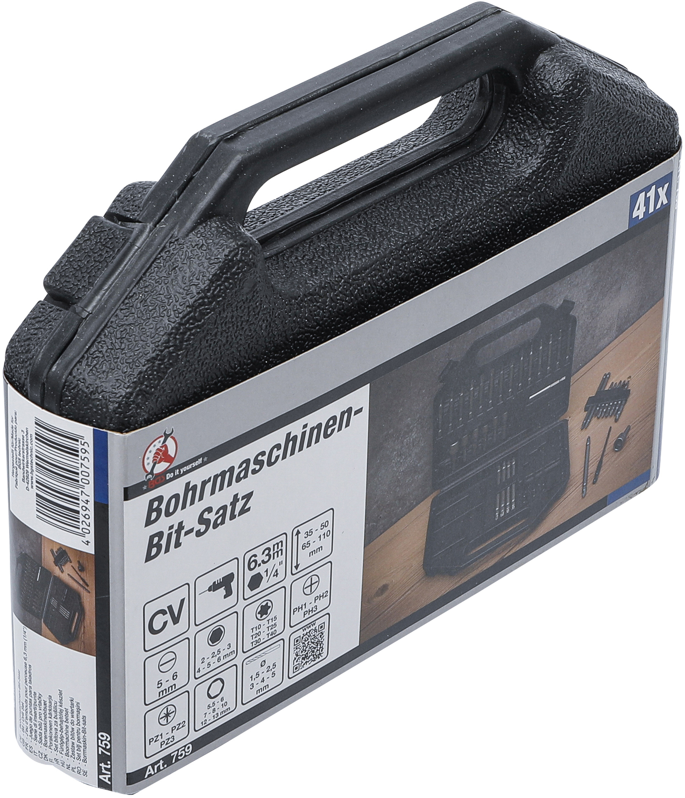 BGS Bohrmaschinen-Bit-Satz | Antrieb Außensechskant 6,3 mm (1/4") | 41-tlg.