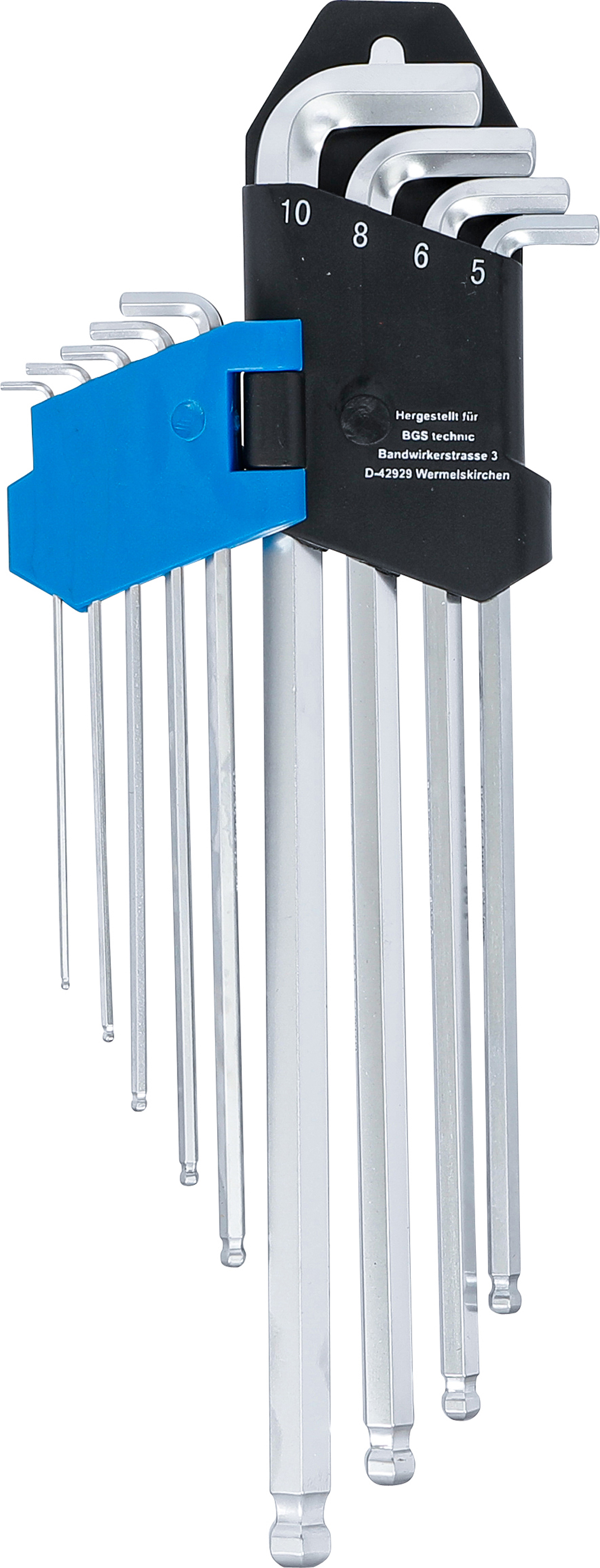 BGS Winkelschlüssel-Satz | extra lang + extra kurz | Innensechskant / Innensechskant mit Kugelkopf 1,5 - 10 mm | 9-tlg.