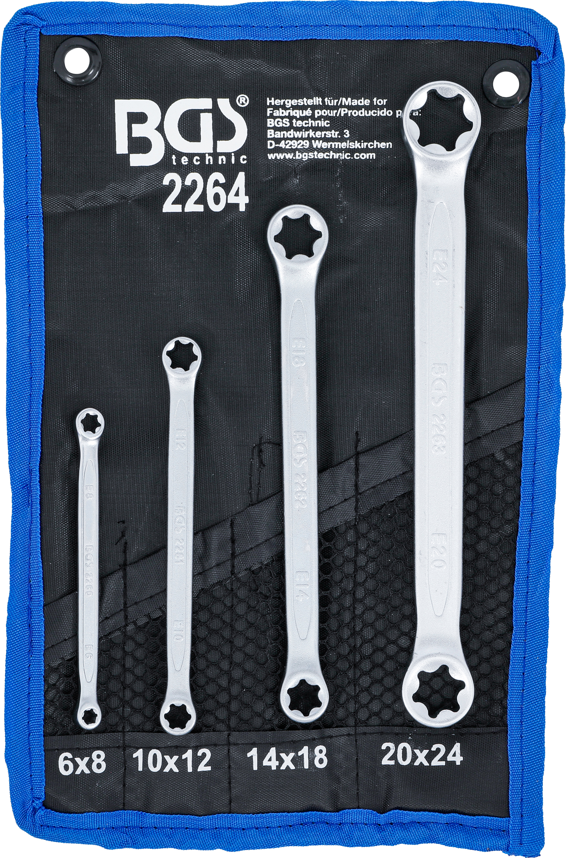 BGS Doppel-Ringschlüssel-Satz mit E-Profil-Ringköpfen | SW E6 x E8 - E20 x E24 | 4-tlg.