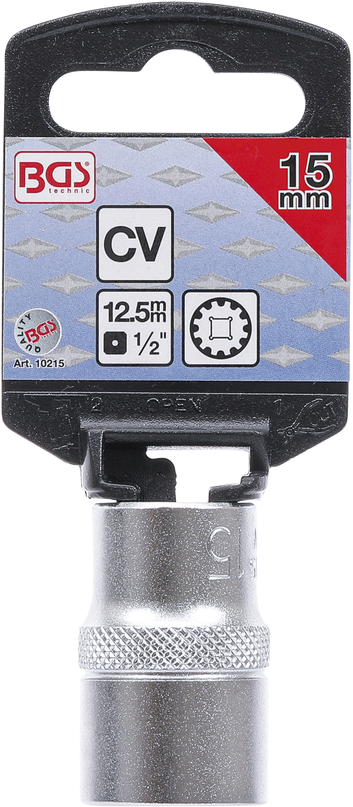 BGS Steckschlüssel-Einsatz Gear Lock | Antrieb Innenvierkant 12,5 mm (1/2") | SW 15 mm