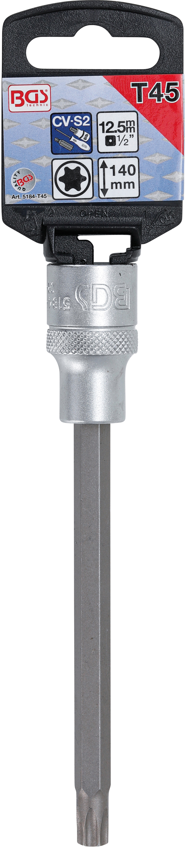 BGS Bit-Einsatz | Länge 140 mm | Antrieb Innenvierkant 12,5 mm (1/2") | T-Profil (für Torx) T45
