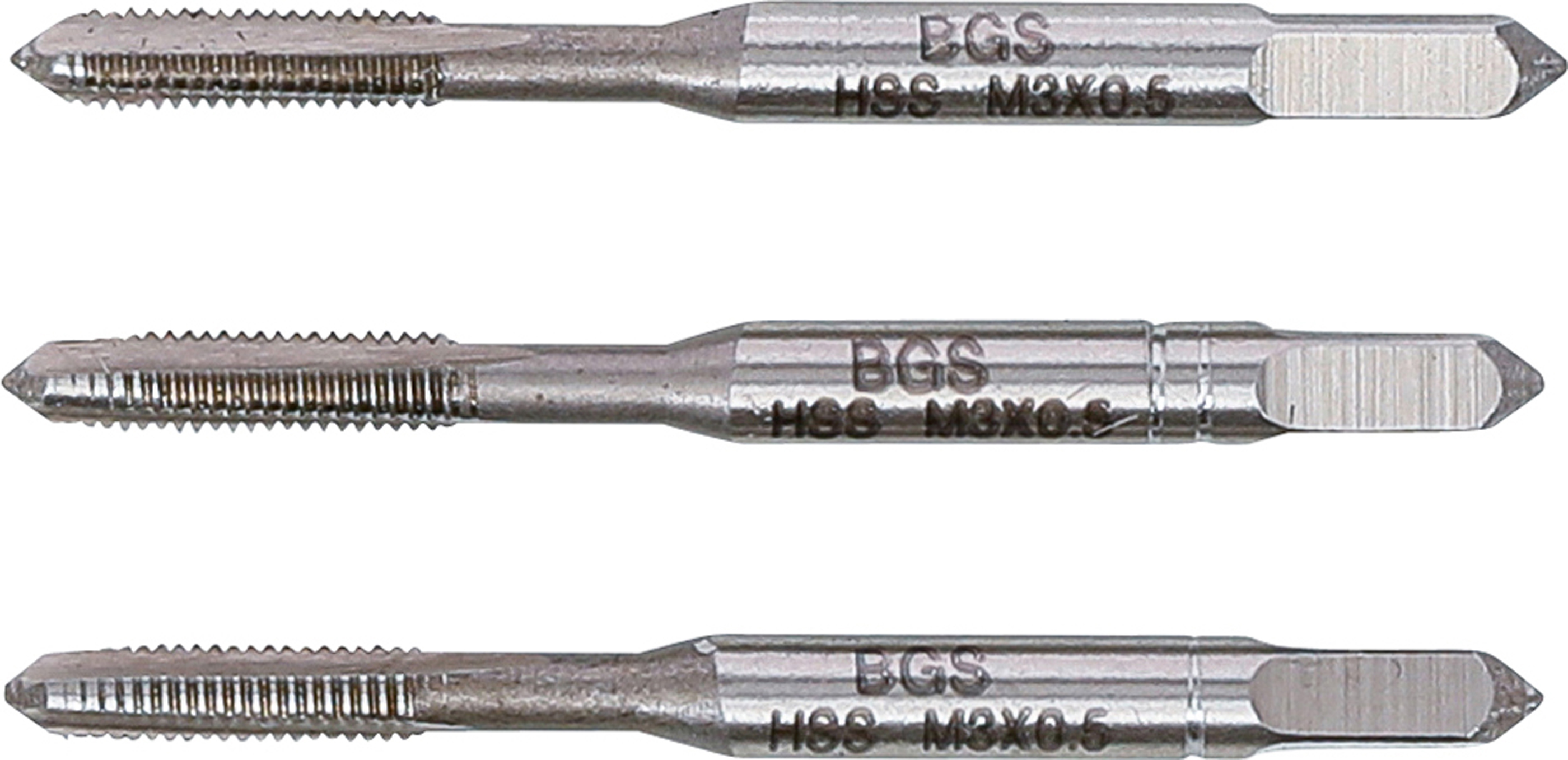 BGS Gewindebohrer-Satz | Vor-, Mittel- und Fertigschneider | HSS-G | M3 x 0,5 | 3-tlg.